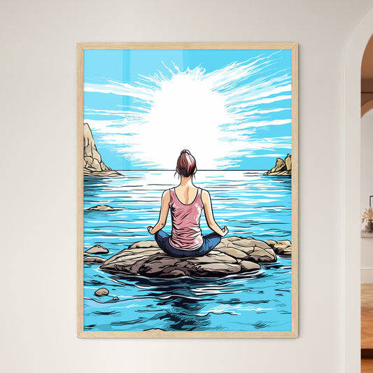 Meditation At The Aegean Sea - A Woman Sitting On A Rock In The Water Default Title