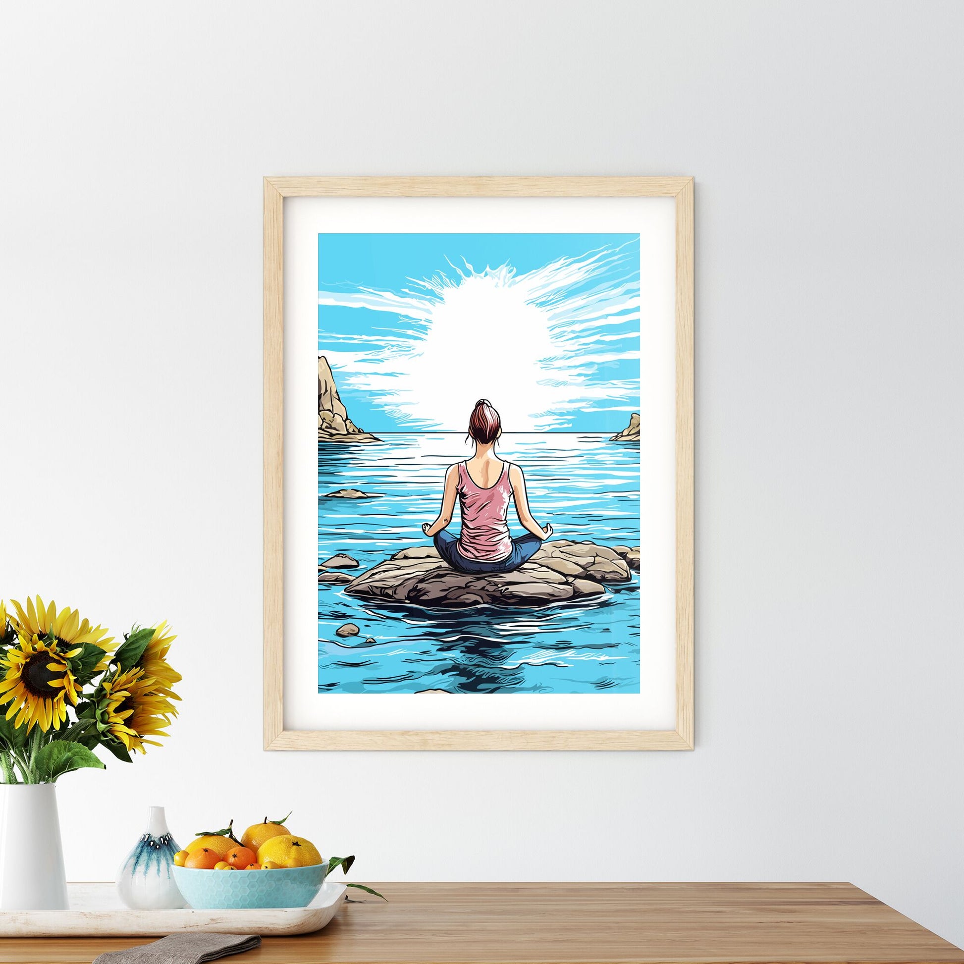 Meditation At The Aegean Sea - A Woman Sitting On A Rock In The Water Default Title