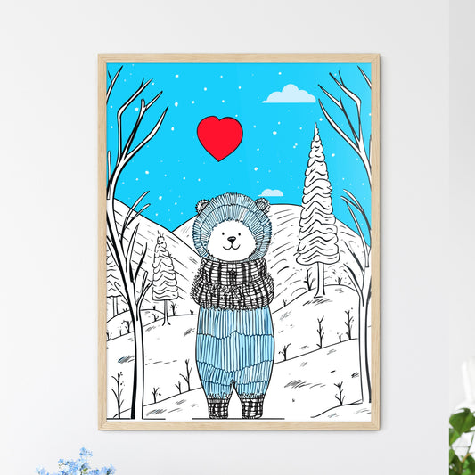 Merry Christmas Card With A Cute Bear Huging A Heart - A Cartoon Of A Bear In A Blue Outfit Default Title