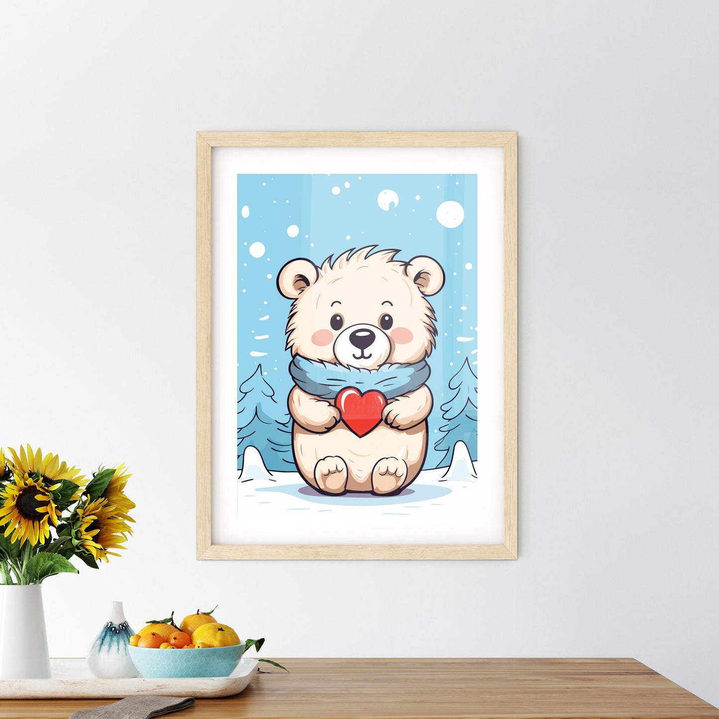 Merry Christmas Card With A Cute Bear Huging A Heart - A Cartoon Of A Bear Holding A Heart Default Title