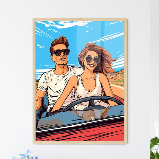 Newlywed Couple Driving A Car For Their Honeymoon - A Man And Woman In A Car Default Title