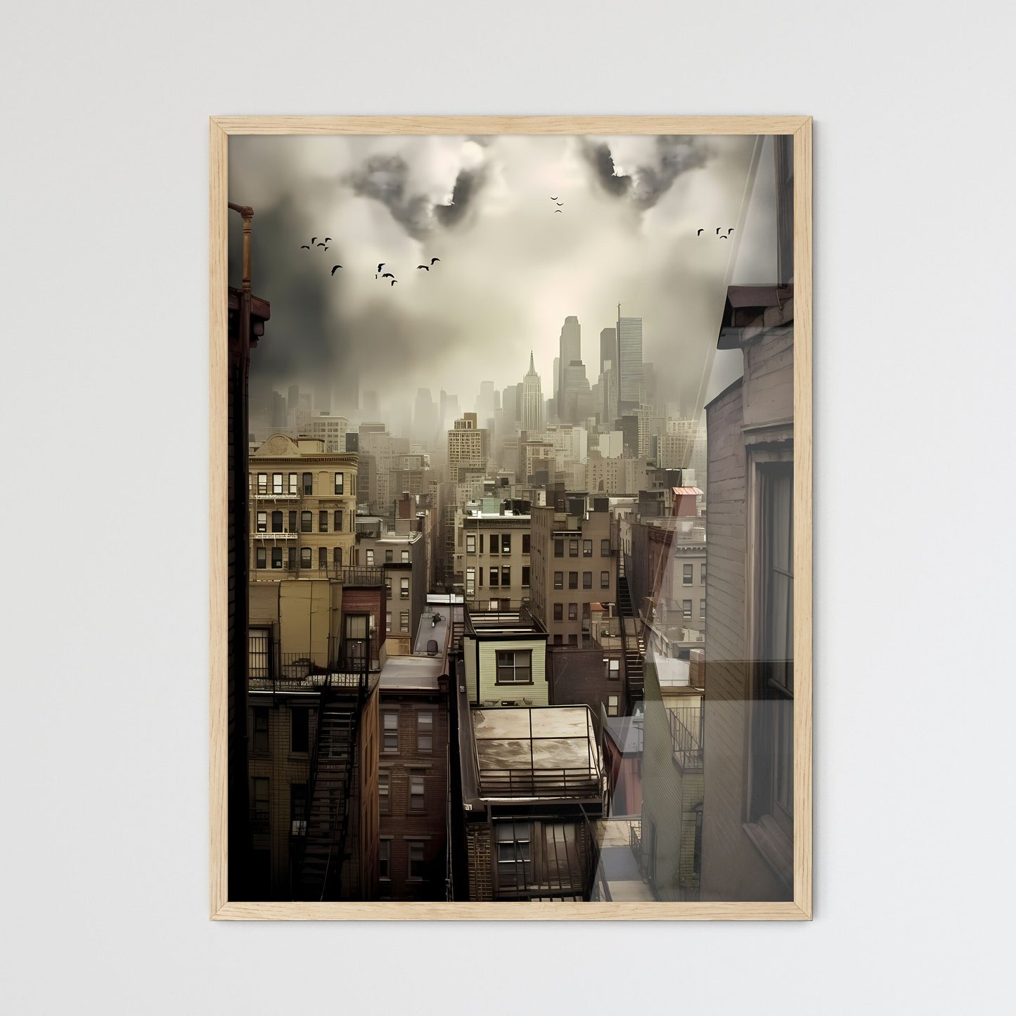 Over The Roofs Of New York City - A City With A Tornado In The Sky Framed Art