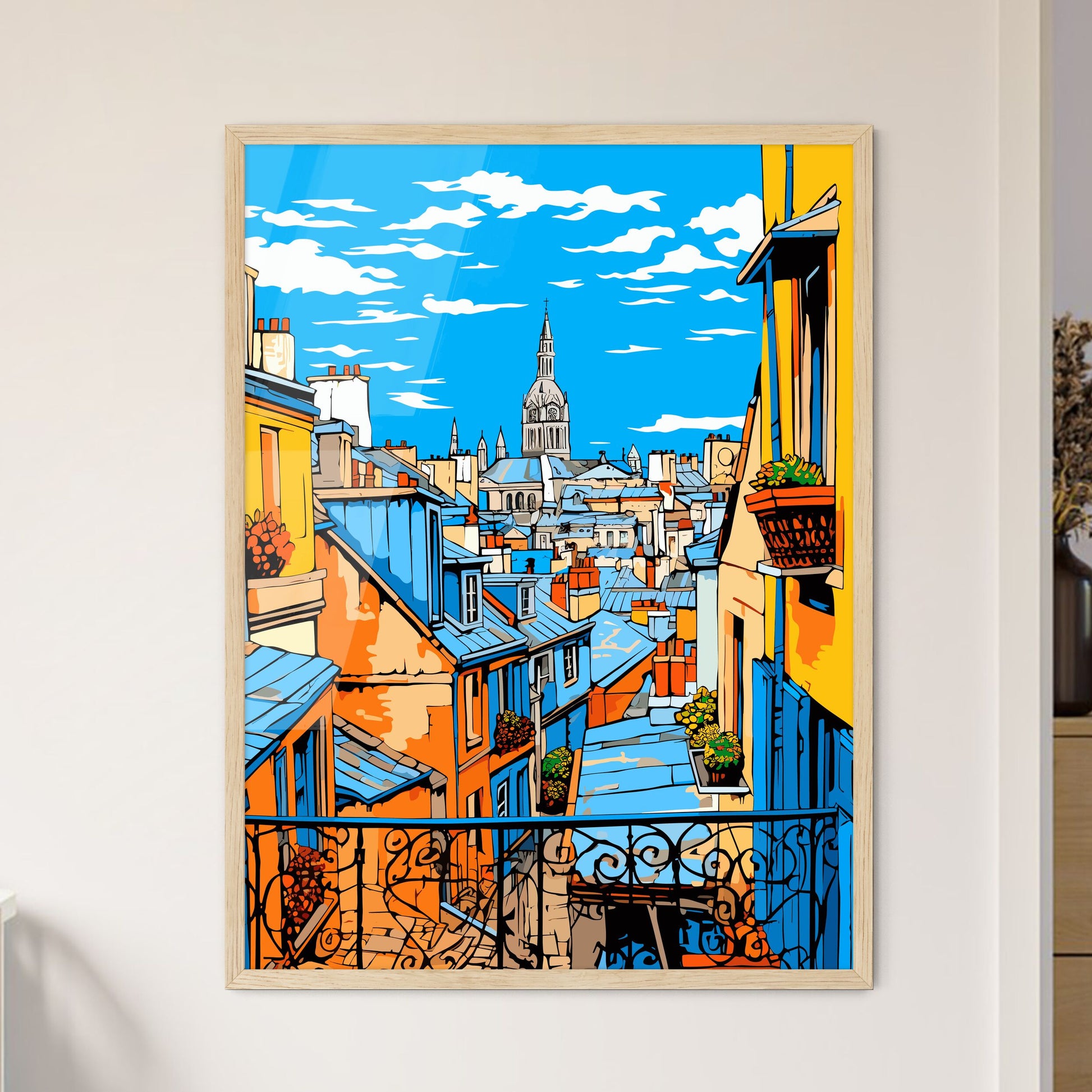 Over The Roofs Of Paris - A View Of A City From A Balcony Framed Art