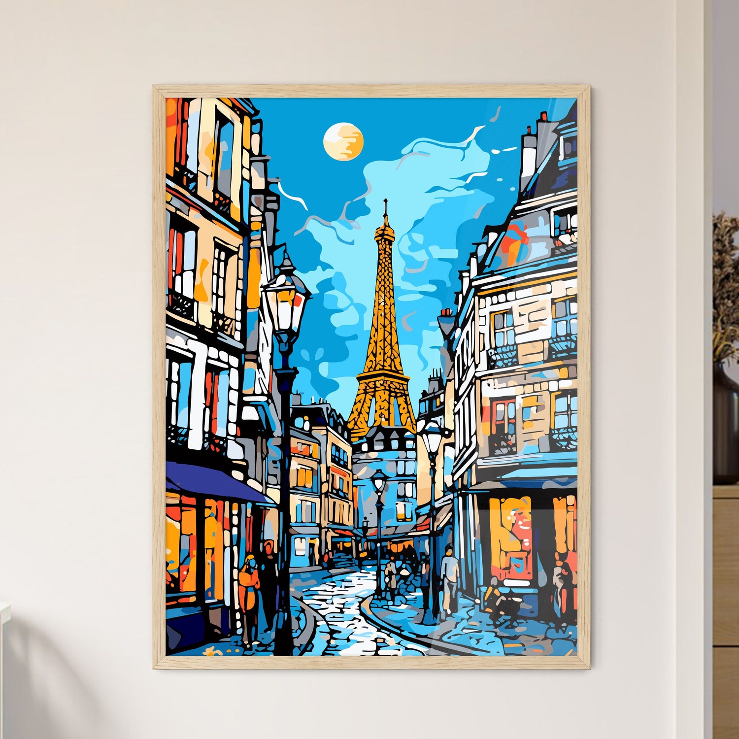 Paris France Great Advertising Poster - A Street With Buildings And A Tower Framed Art