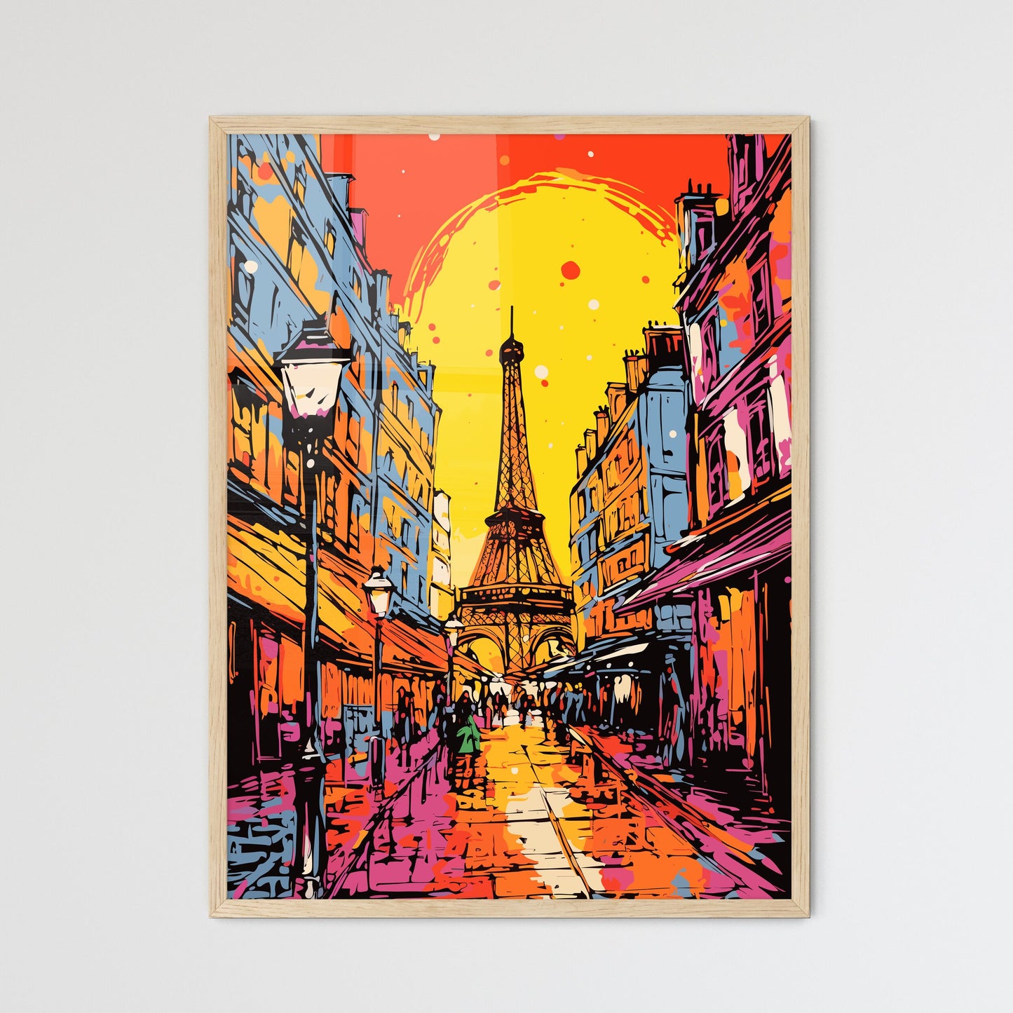 Paris France Great Advertising Poster - A Street With A Tower In The Background Framed Art