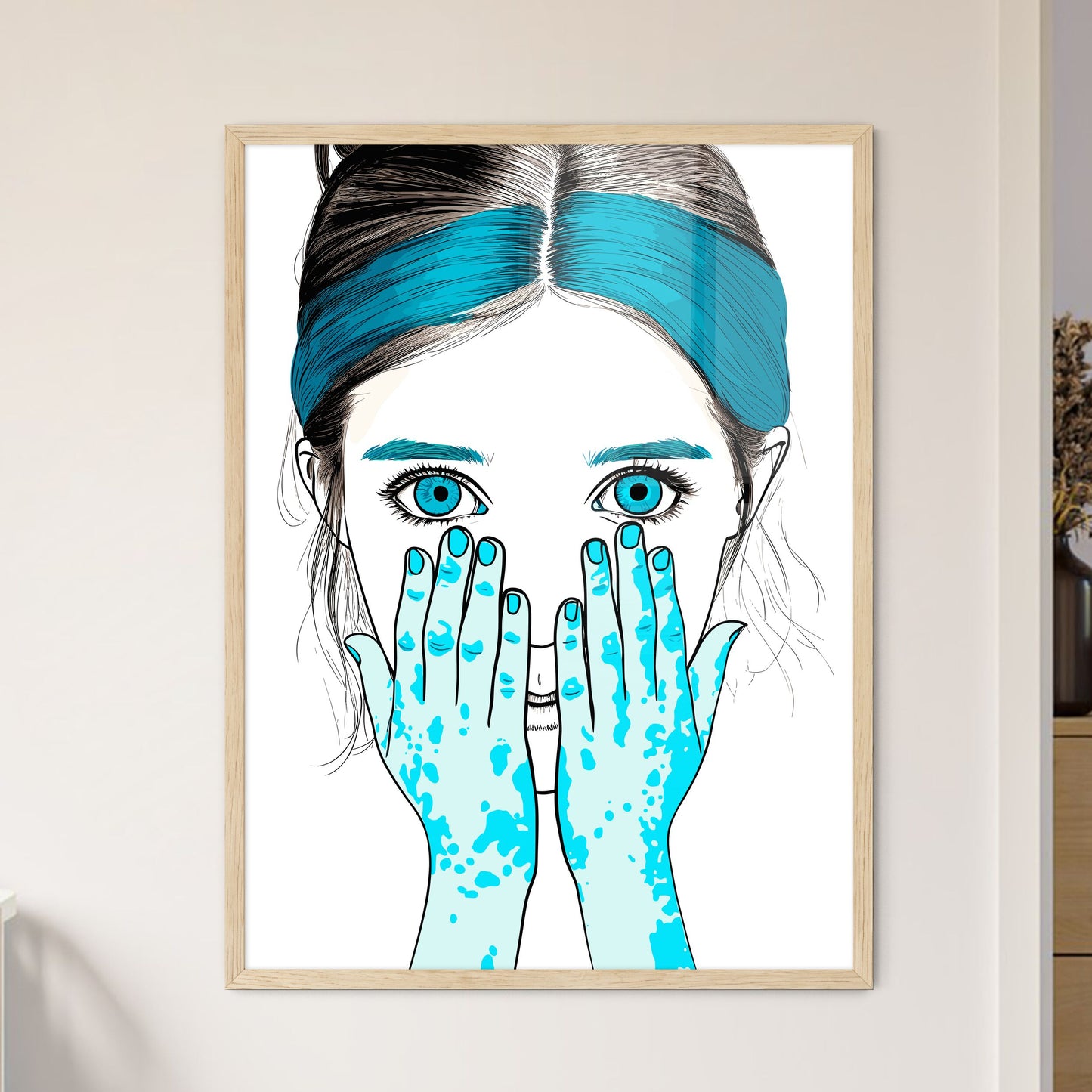 Portrait Of Kid Girl With Face And Hands Pai - Framed Art Print