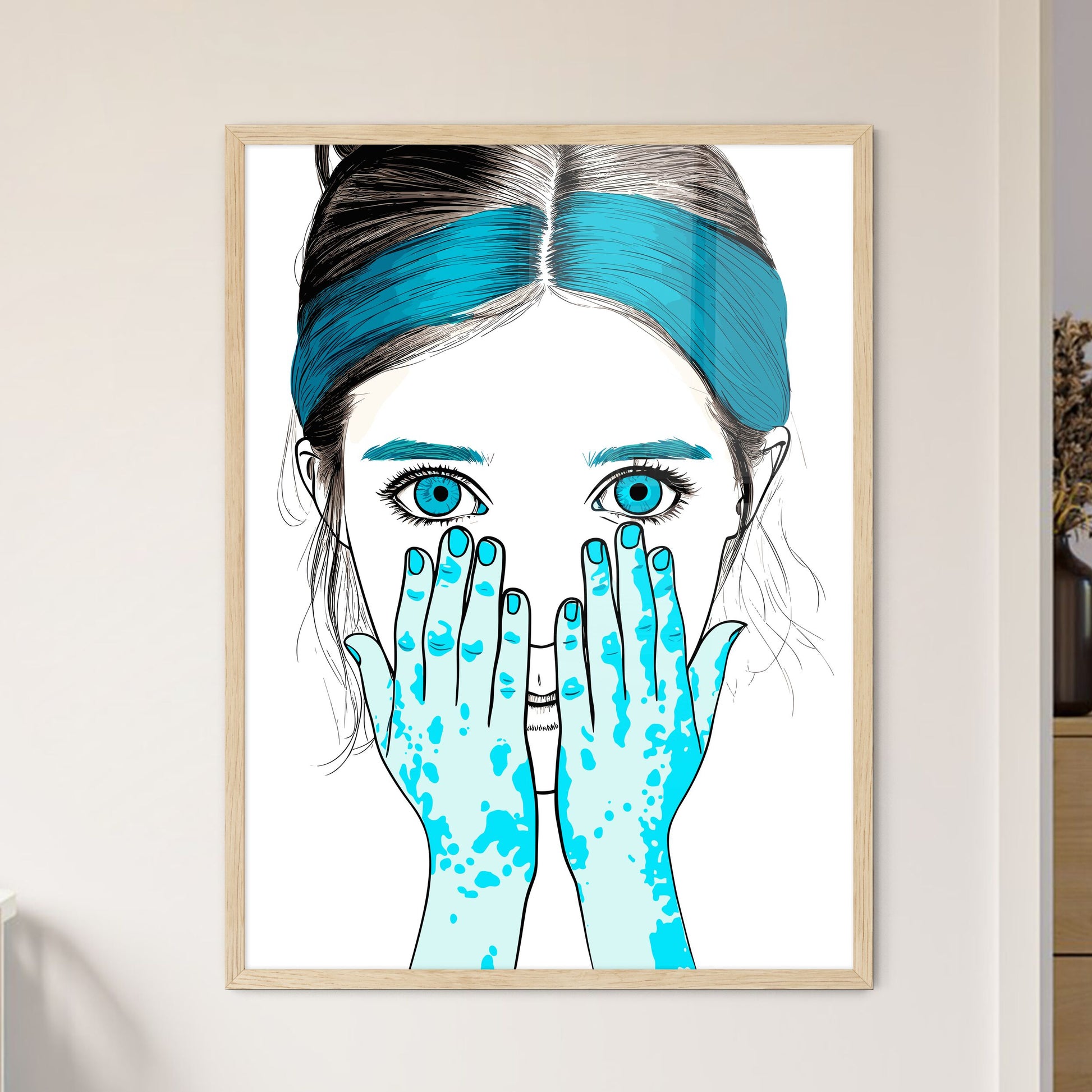 Portrait Of Kid Girl With Face And Hands Pai - Framed Art Print