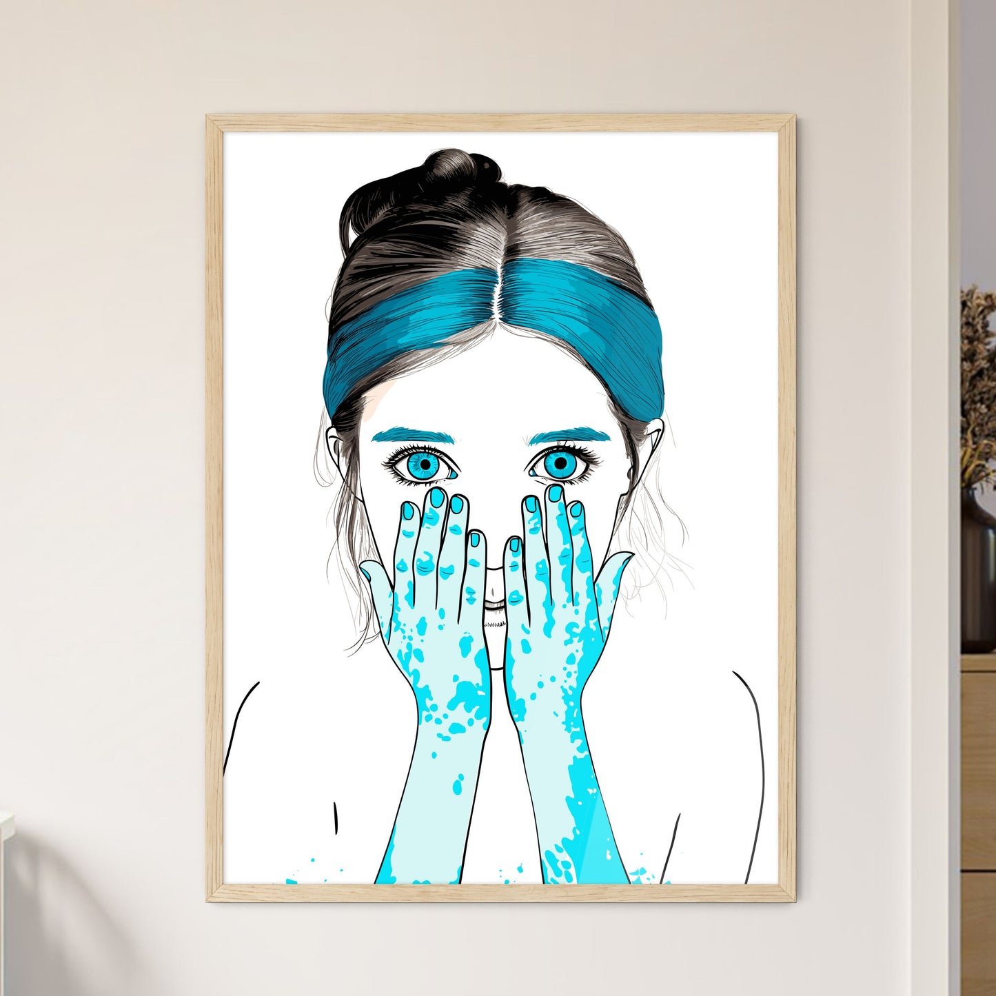 Portrait Of Kid Girl With Face And Hands Pai - Framed Art Print