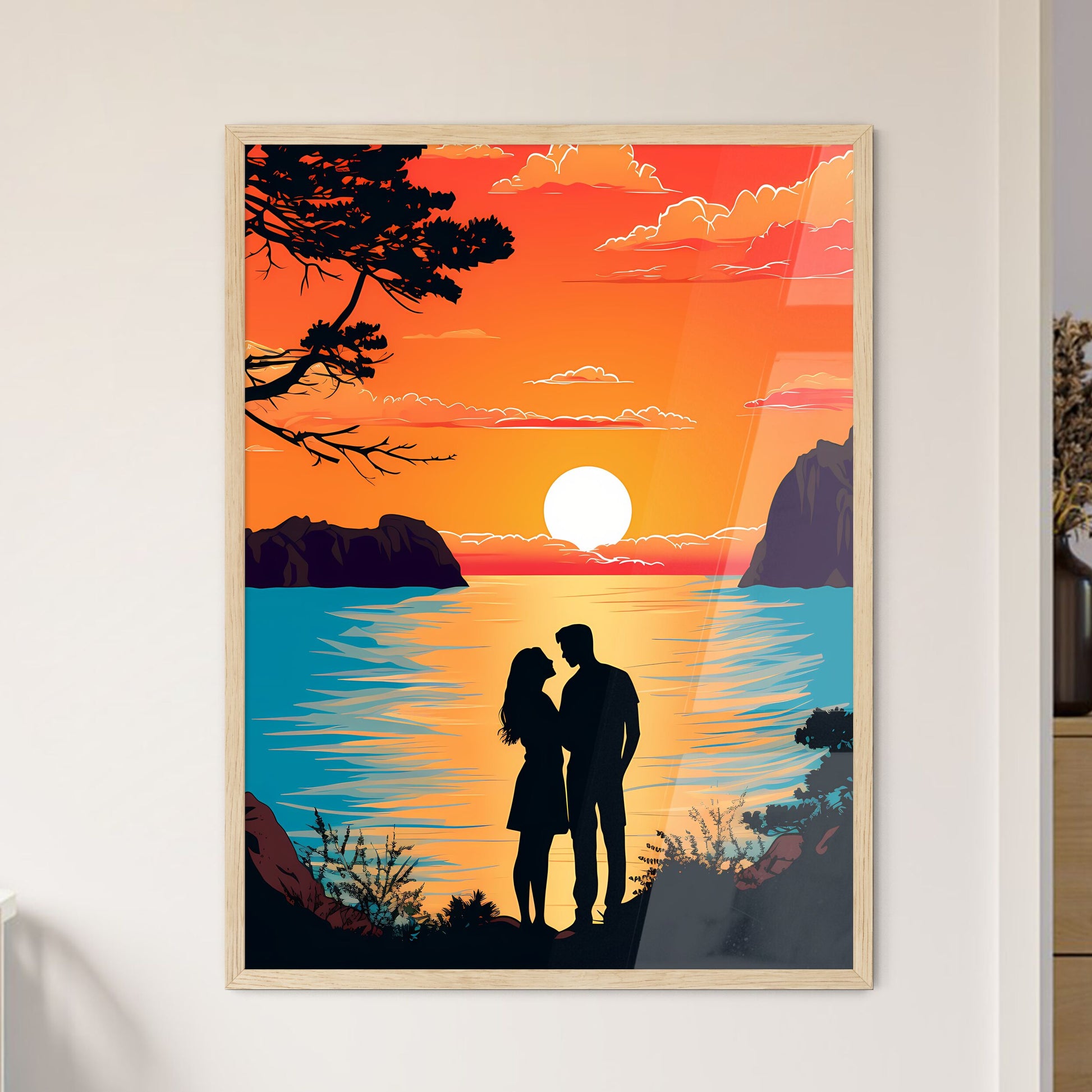 Romantic Couple At Uninhabited Island At Sun - Framed Art Print