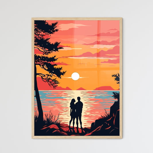 Romantic Couple At Uninhabited Island At Sunrise - A Couple Standing On A Beach With A Sunset Default Title