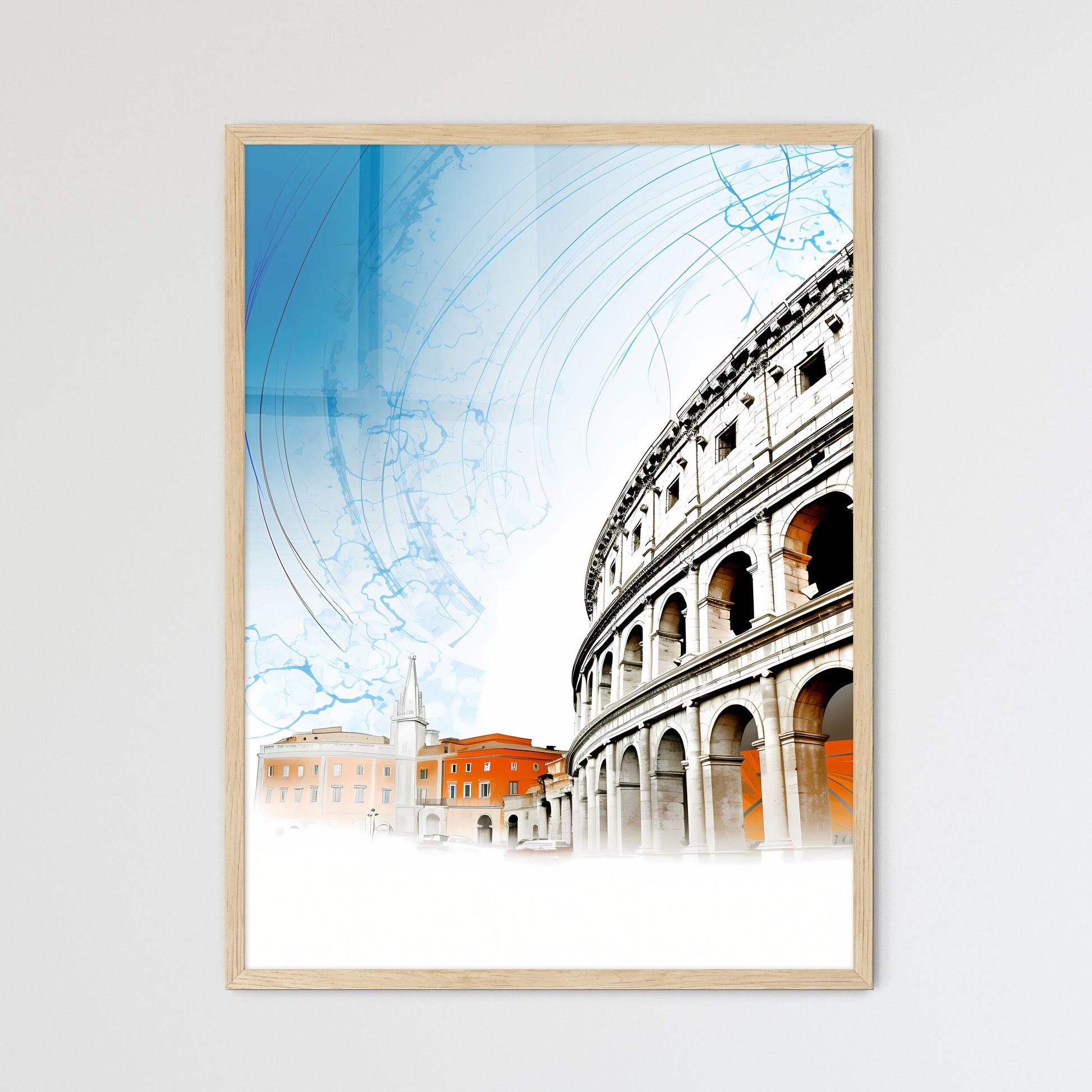 Rome Italy Old City Skyline - A Large Stone Building With Arches Framed Art