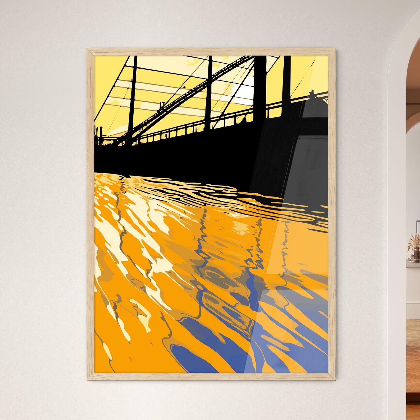 Silhouette Of Santa Monica Pier Reflected -  - Framed Art Print