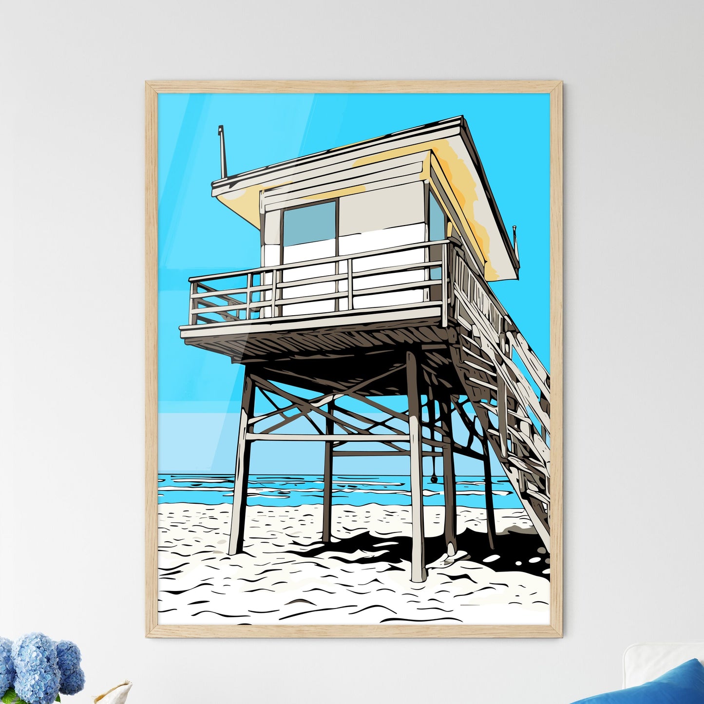 The Lifeguard Tower On Venice Beach Los Angeles Ca - A Lifeguard Tower On A Beach Framed Art