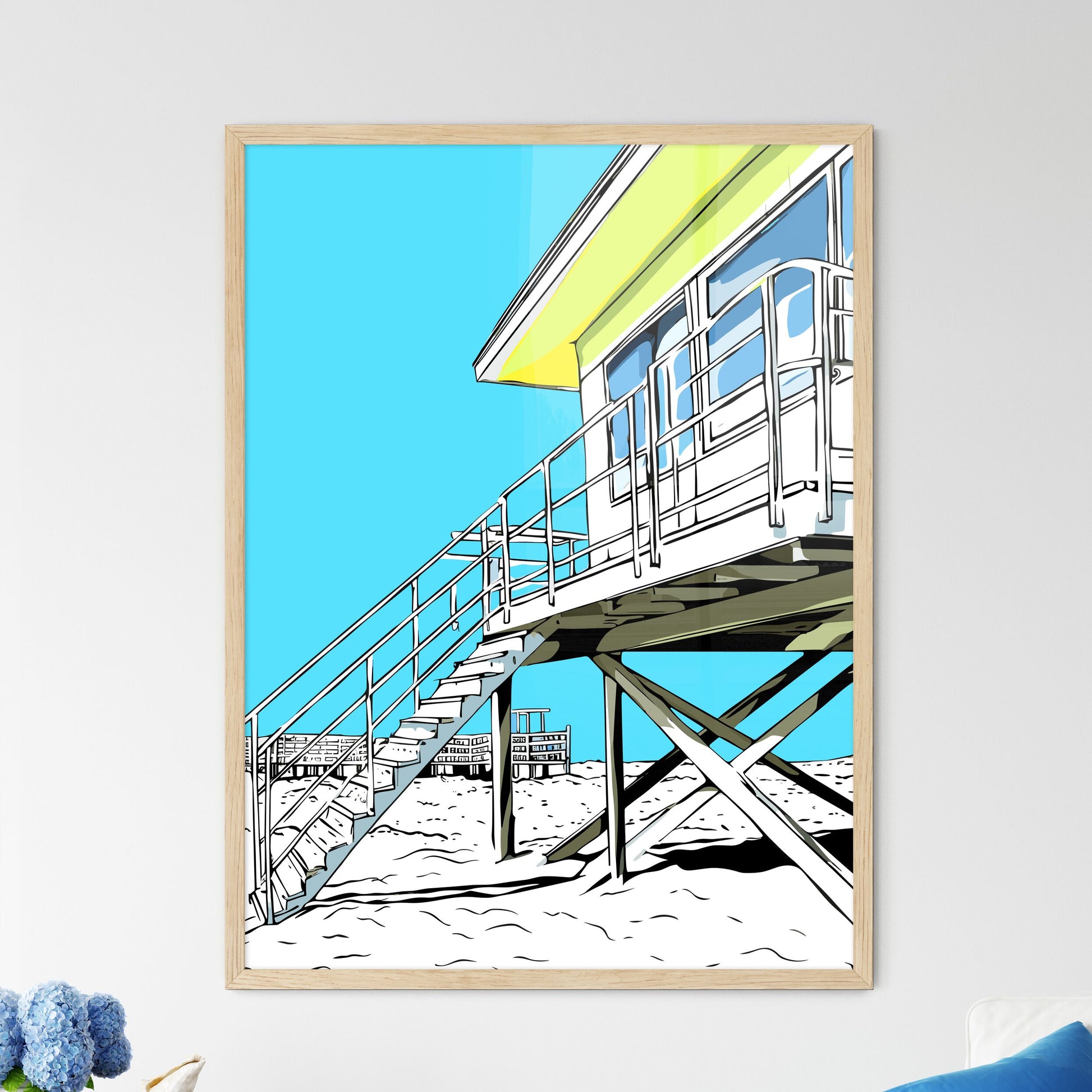 The Lifeguard Tower On Venice Beach Los Angeles Ca - A Cartoon Of A Lifeguard Tower Framed Art