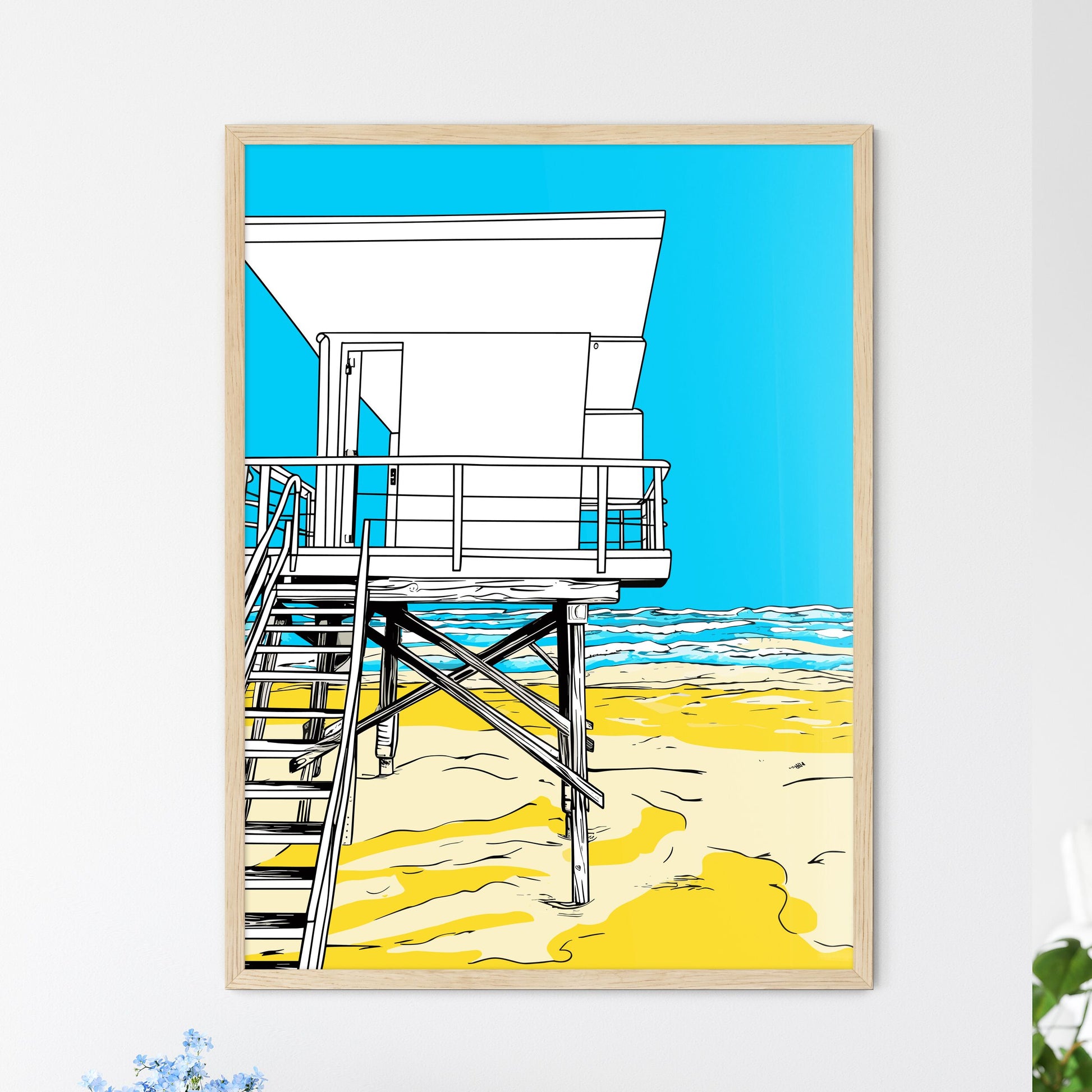 The Lifeguard Tower On Venice Beach Los Angeles Ca - A Cartoon Of A Lifeguard Tower On A Beach Default Title
