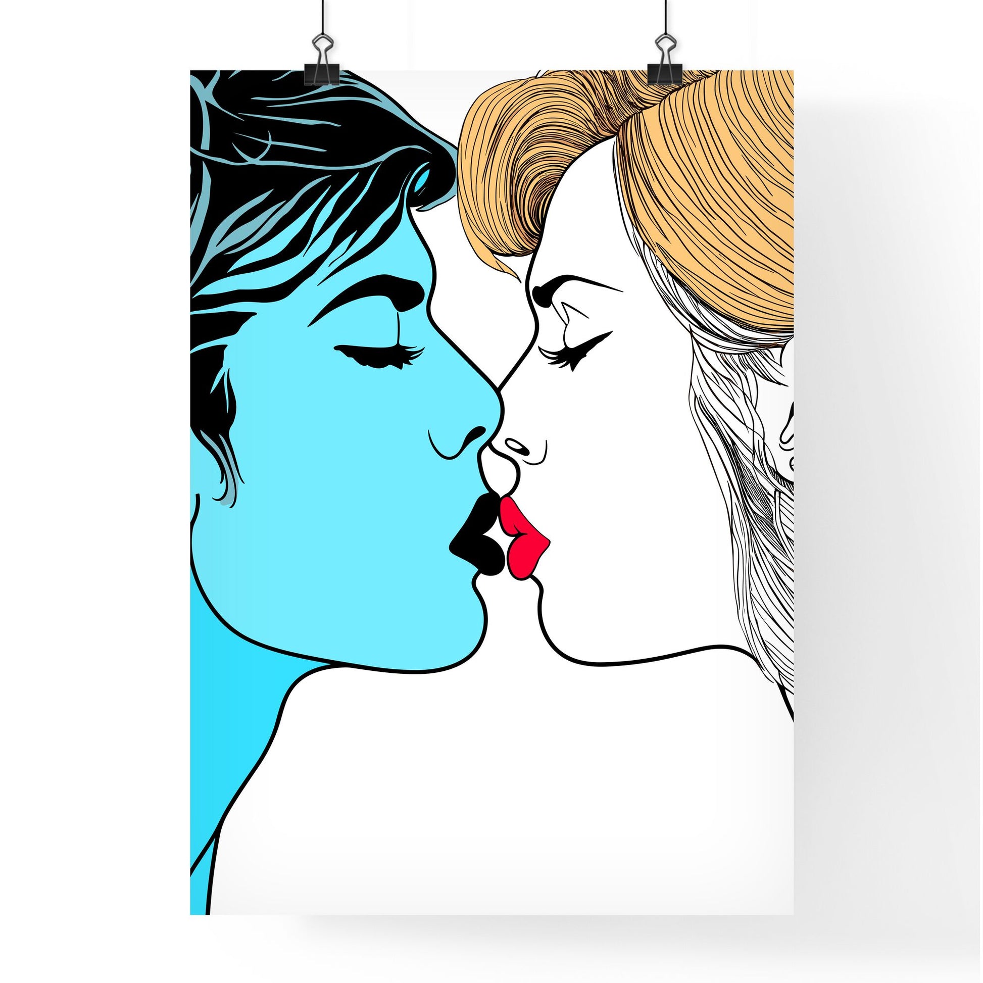 Valentine S Day Kiss Cartoon Romantic People In Love - A Drawing Of A Couple Kissing Default Title