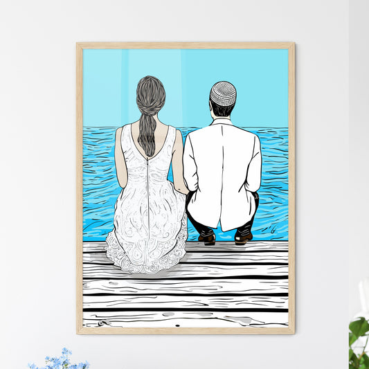 Wedding Couple Sitting On A Dock - A Man And Woman Sitting On A Dock Looking At The Water Default Title
