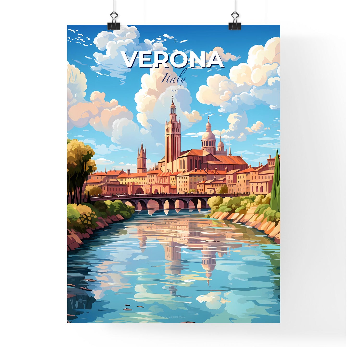 Verona Italy Skyline - A River With A Bridge And A City In The Background - Customizable Travel Gift Default Title