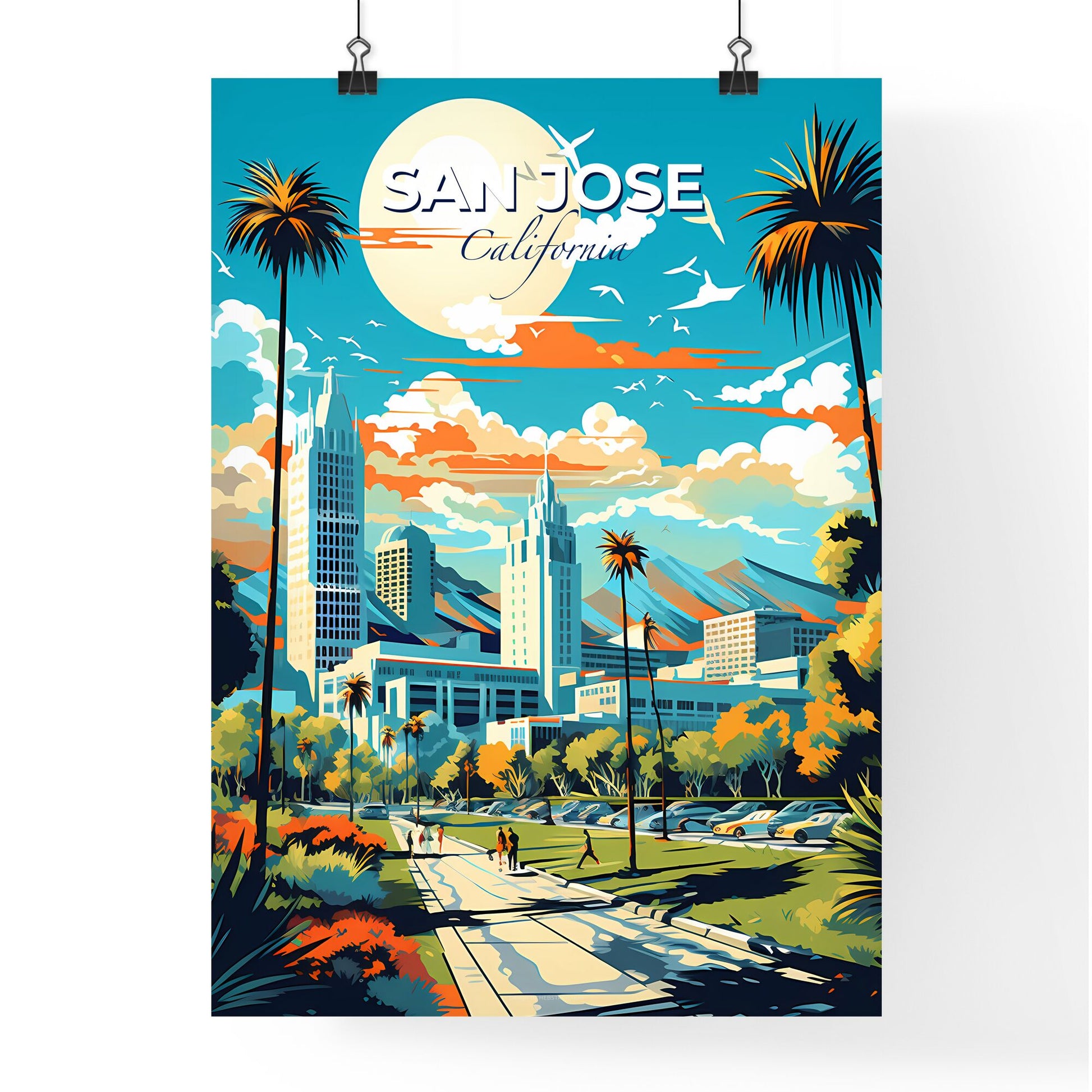 San Jose California Skyline - A City Landscape With Trees And Buildings - Customizable Travel Gift Default Title