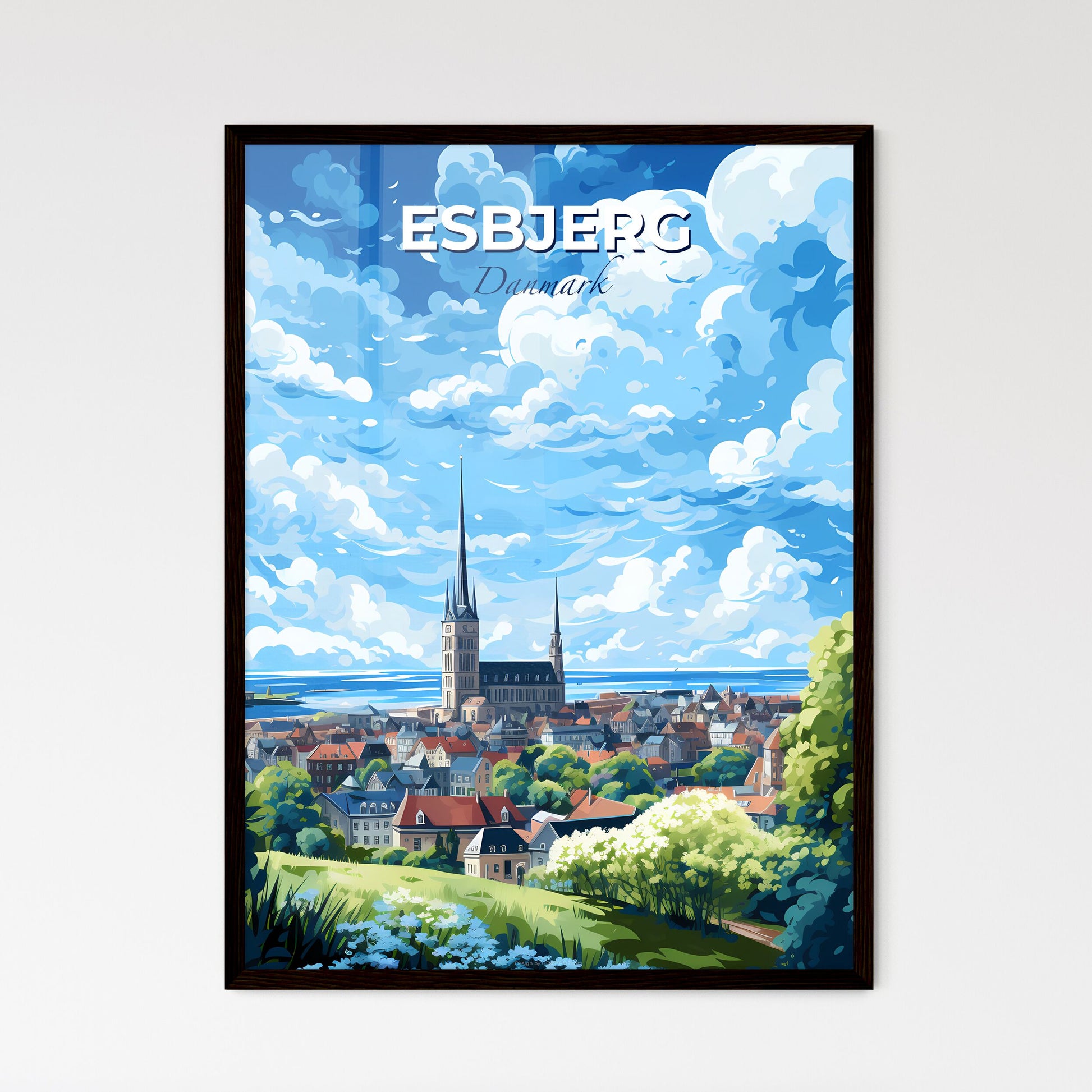 Esbjerg Danmark Skyline - A City With A Tall Spire And Trees - Customizable Travel Gift Default Title