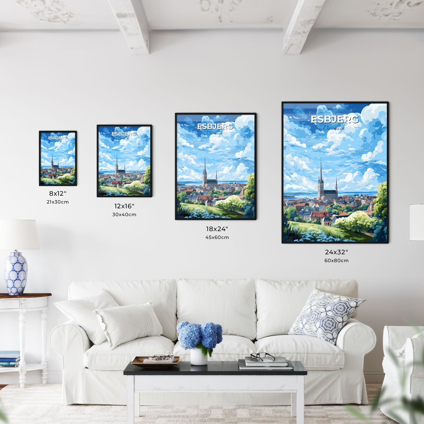 Esbjerg Danmark Skyline - A City With A Tall Spire And Trees - Customizable Travel Gift Default Title