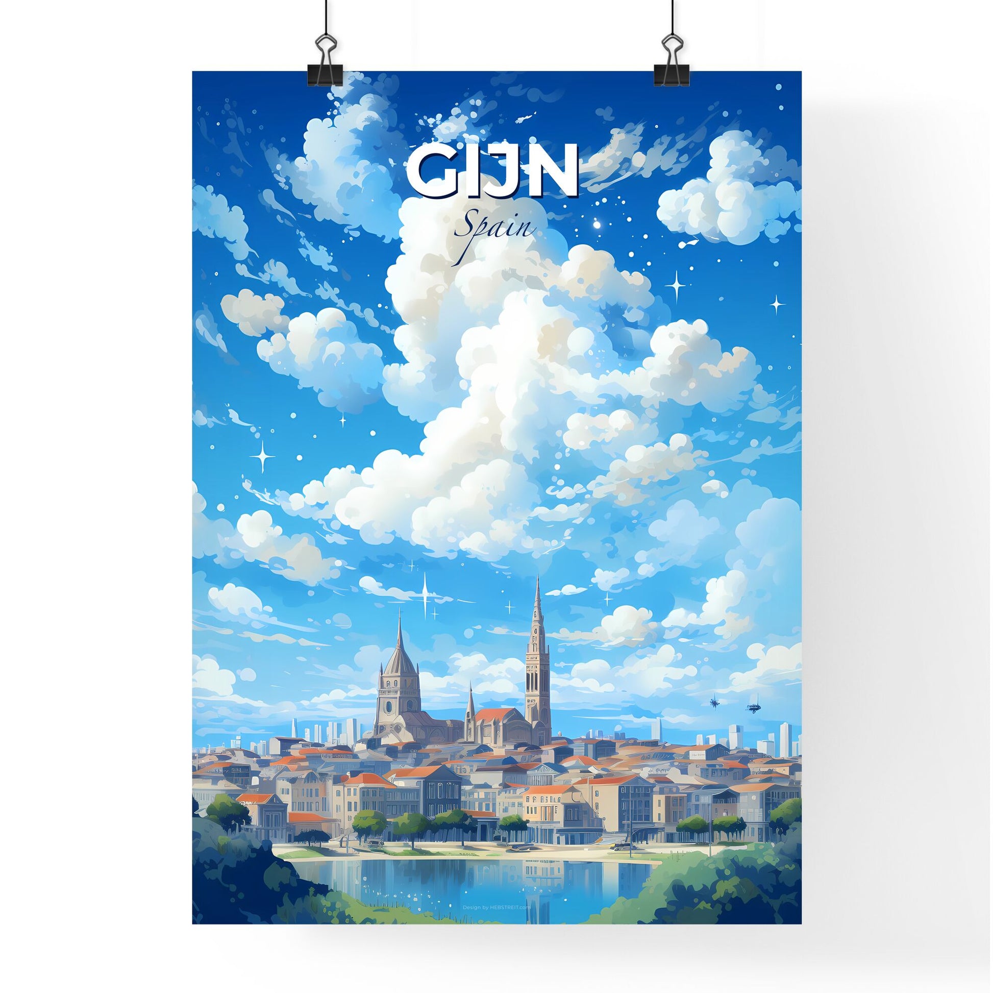 Gijn Spain Skyline - A City With A Large Building And A Large Tower - Customizable Travel Gift Default Title