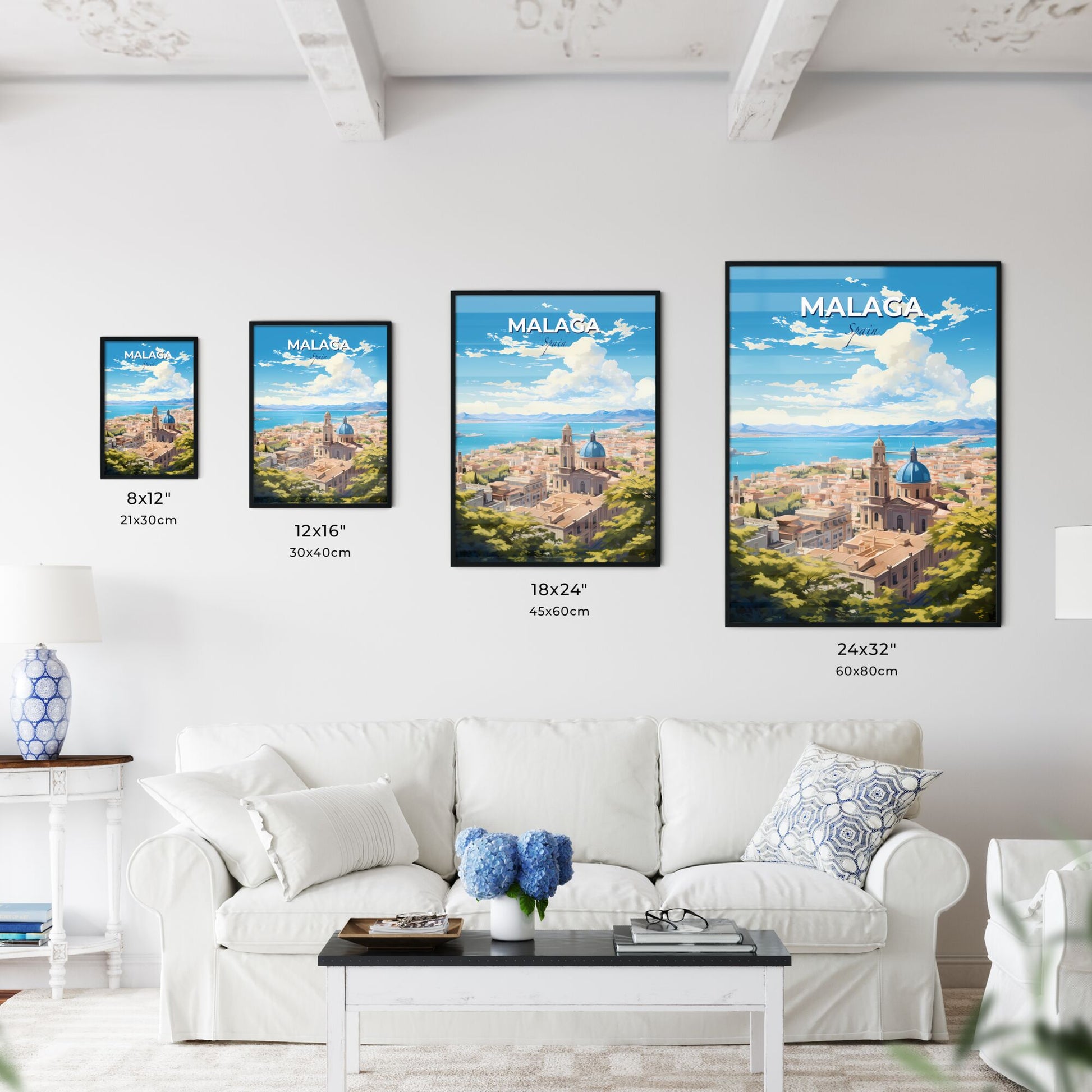 Mlaga Spain Skyline - A City With A Blue Dome And A Body Of Water - Customizable Travel Gift Default Title
