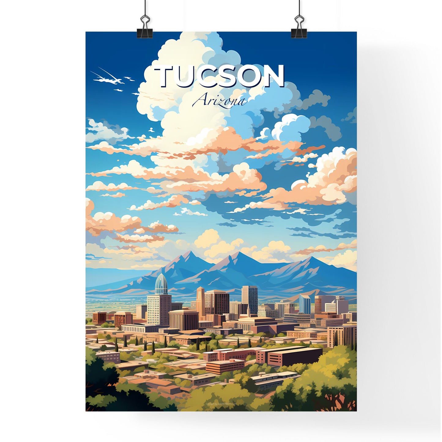 Tucson Arizona Skyline - A City With Mountains In The Background - Customizable Travel Gift Default Title