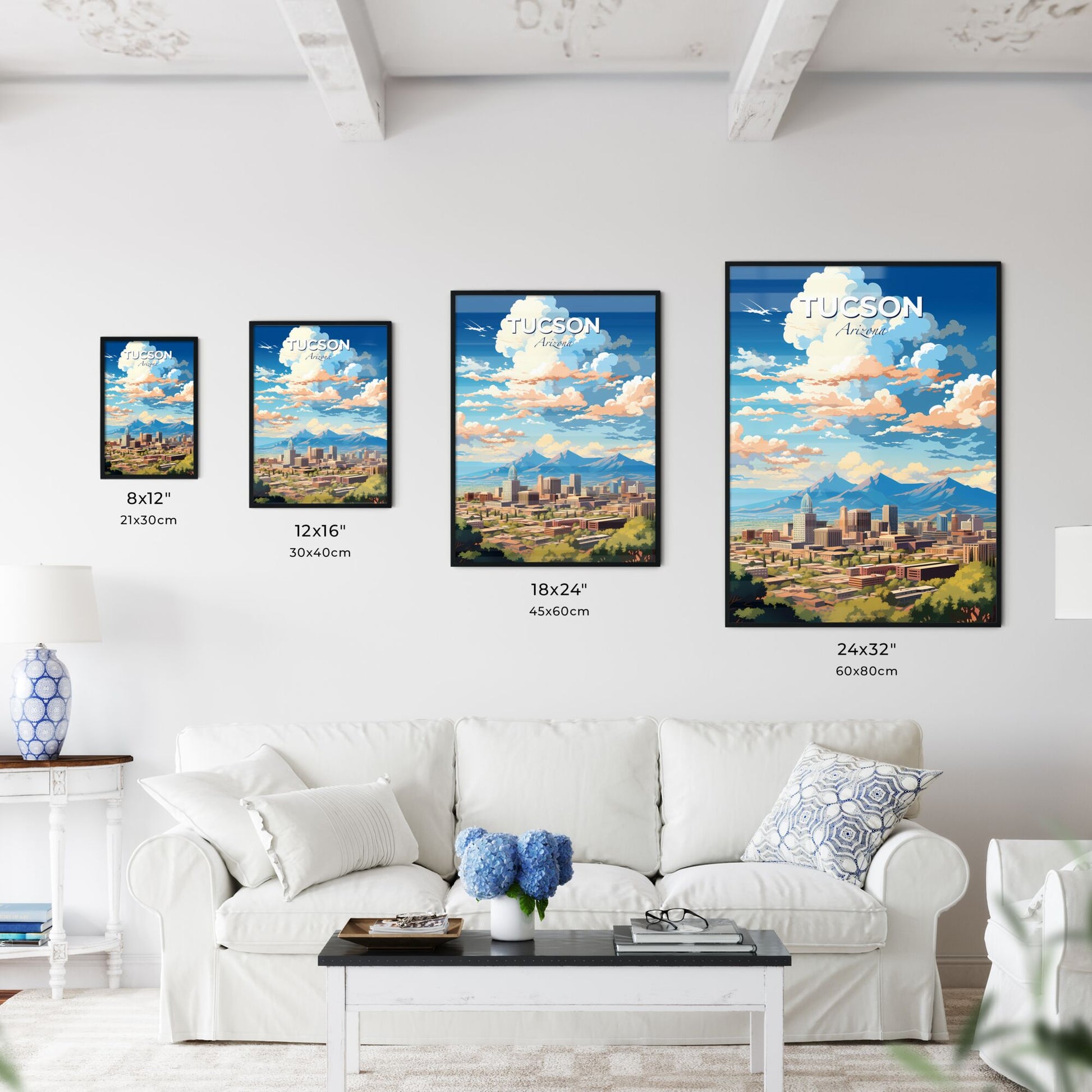 Tucson Arizona Skyline - A City With Mountains In The Background - Customizable Travel Gift Default Title
