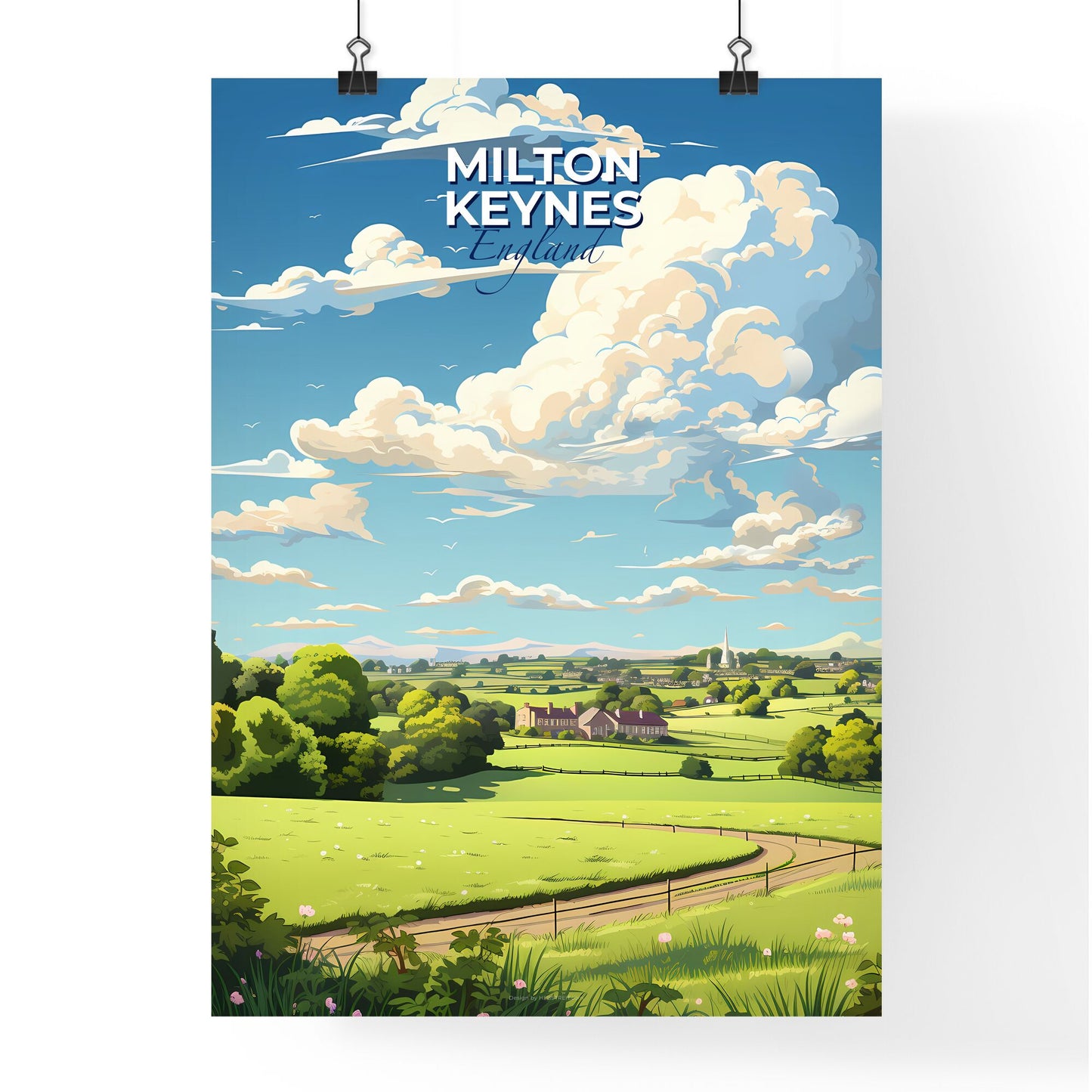 Milton Keynes England Skyline - A Landscape With A Road And Trees - Customizable Travel Gift Default Title