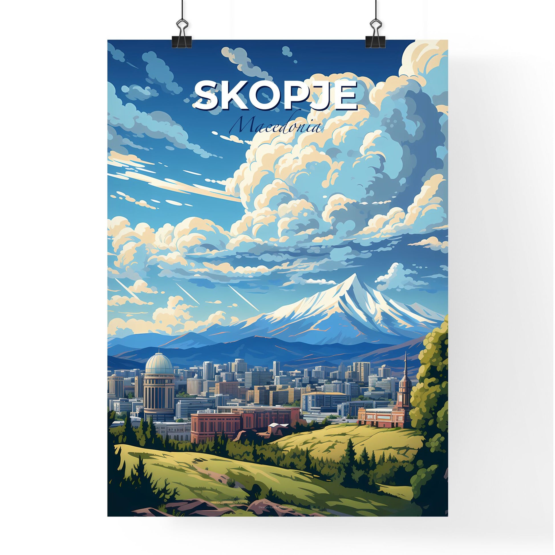 Skopje Macedonia Skyline - A City With Mountains In The Background - Customizable Travel Gift Default Title