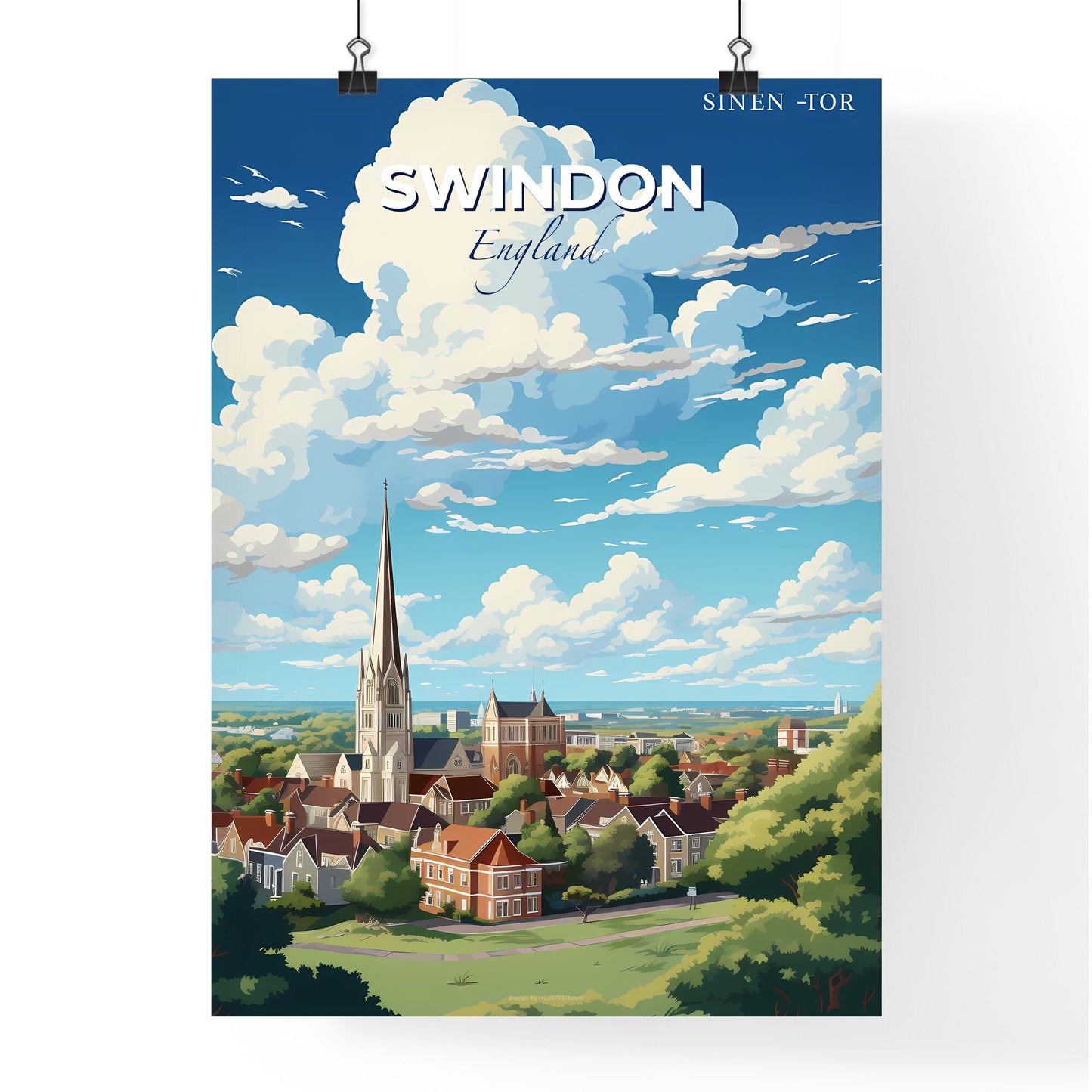 Swindon England Skyline - A City With A Tall Tower And Trees - Customizable Travel Gift Default Title