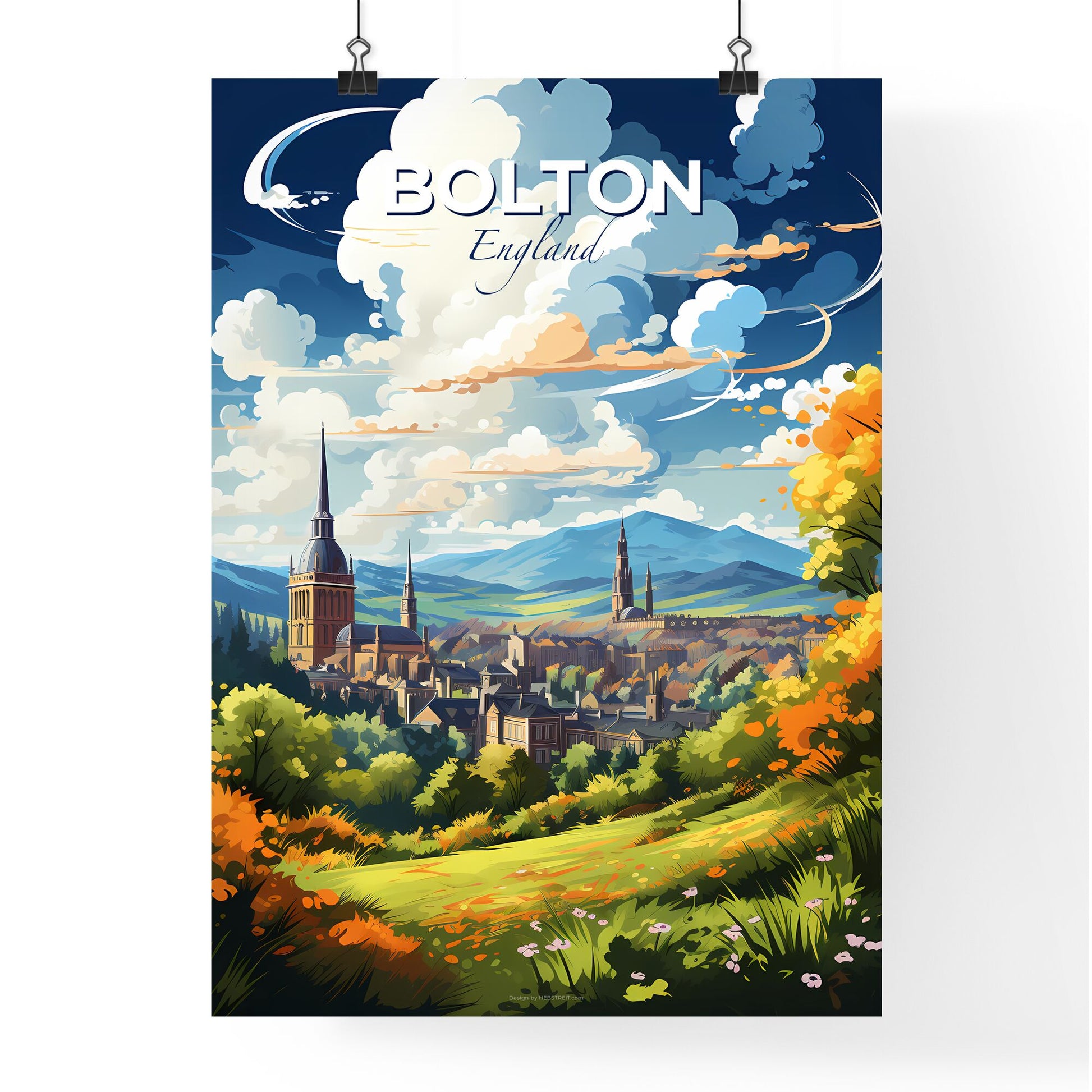 Bolton England Skyline - A Landscape With Trees And Buildings - Customizable Travel Gift Default Title