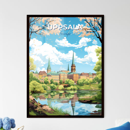Uppsala Sverige Skyline - A Landscape Of A City With Trees And A River - Customizable Travel Gift Default Title