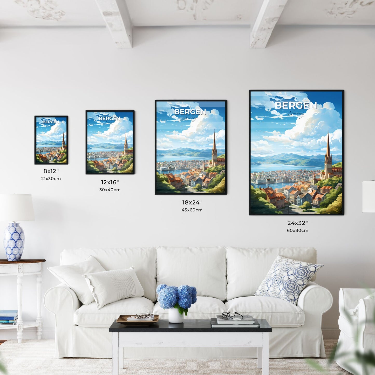 Bergen Norway Skyline - A City With A Steeple And A Body Of Water - Customizable Travel Gift Default Title
