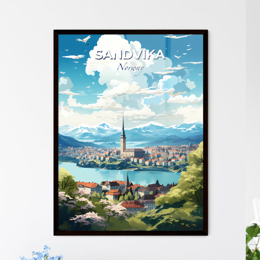 Sandvika Norway Skyline - A City With A Tower And A Lake - Customizable Travel Gift Default Title