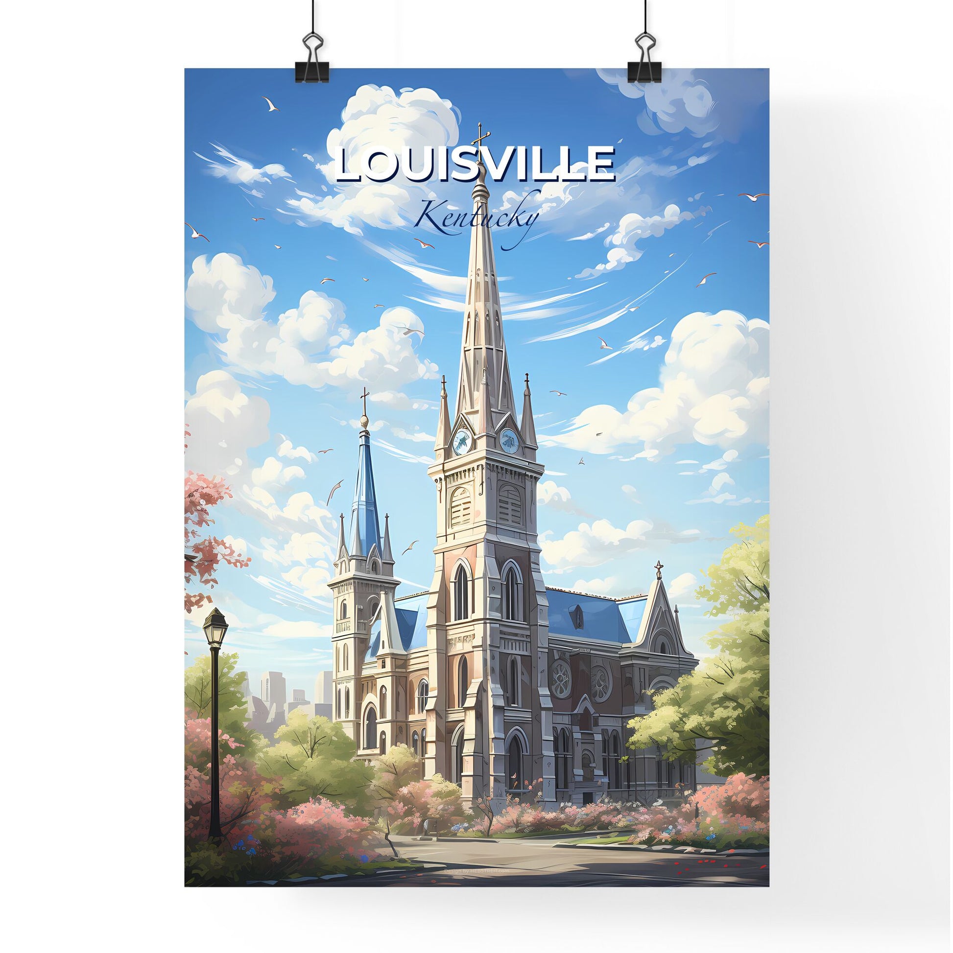 Louisville Kentucky Skyline - A Church With Trees And A Street Light - Customizable Travel Gift Default Title