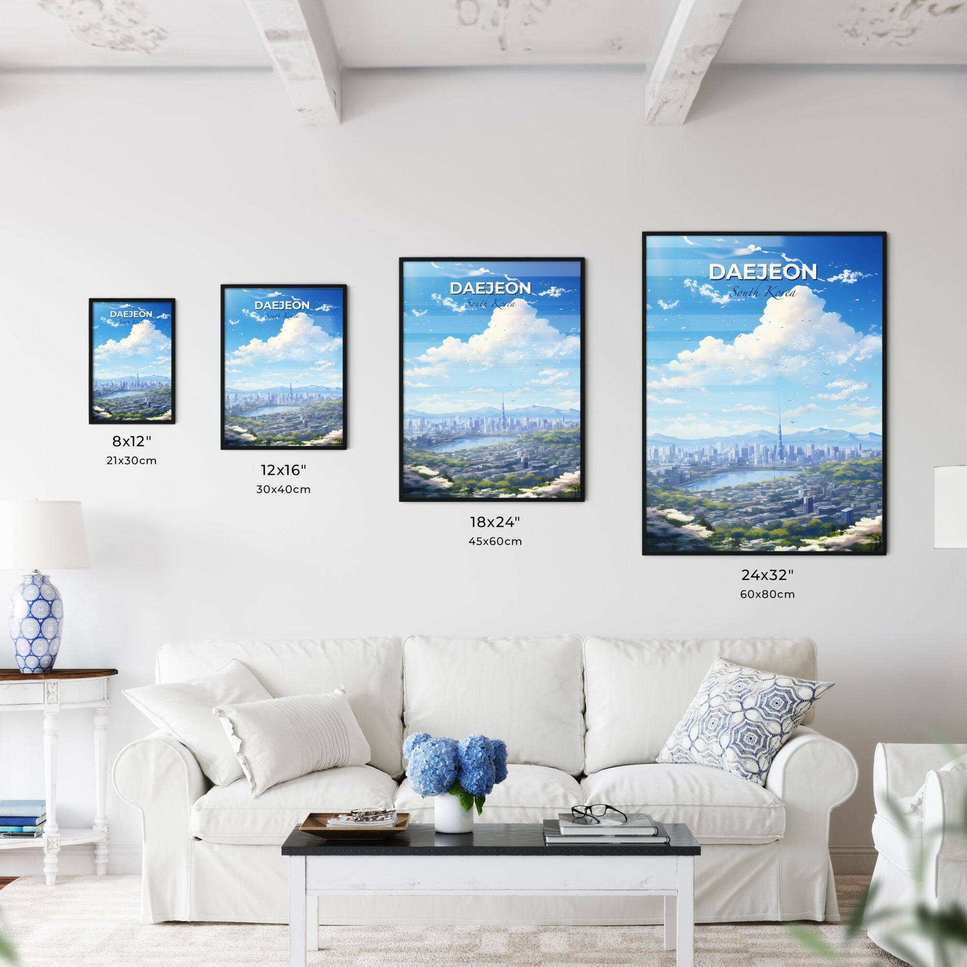 Daejeon South Korea Skyline - A City Landscape With A Lake And Mountains - Customizable Travel Gift Default Title