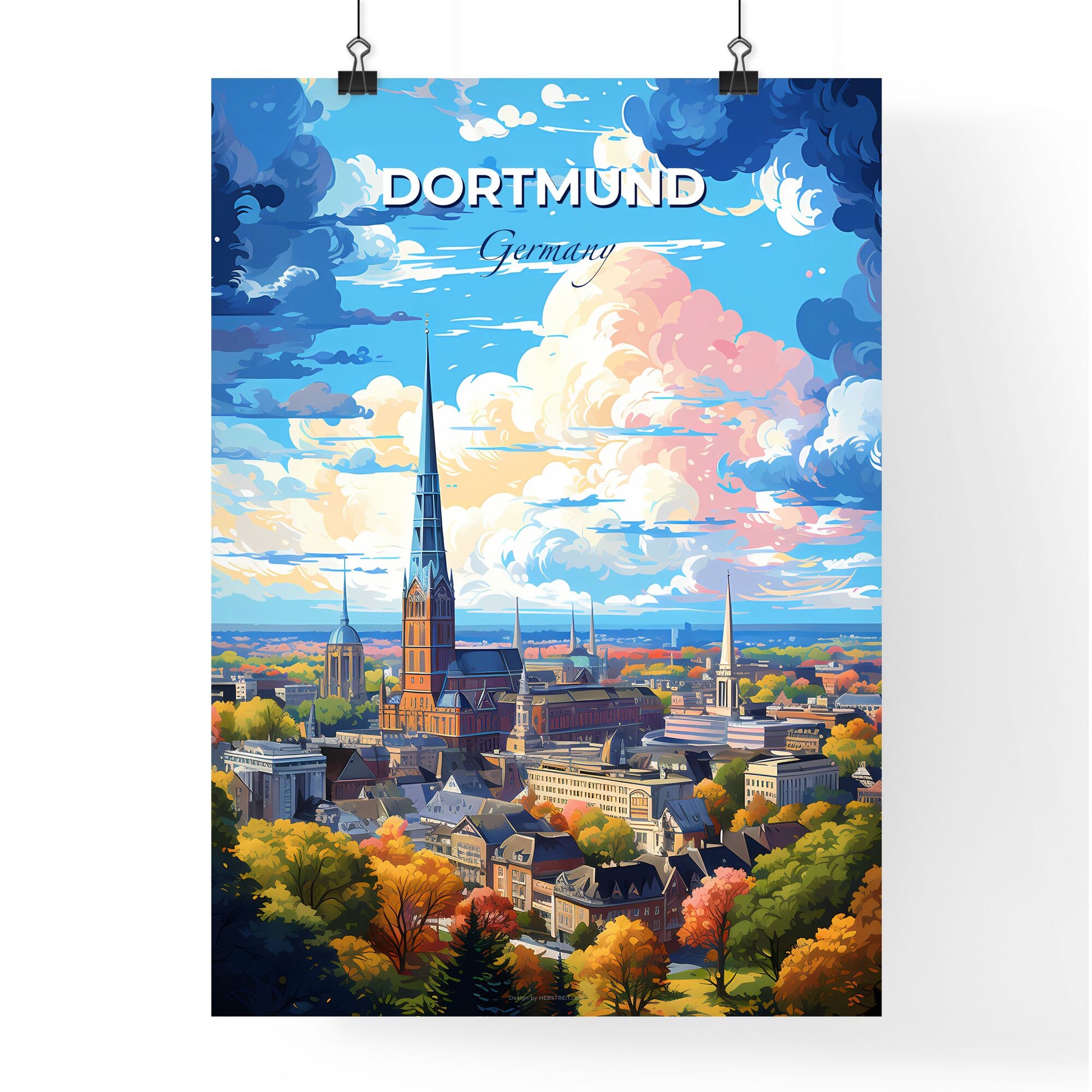 Dortmund Germany Skyline - A City With A Tall Spire And Trees - Customizable Travel Gift Default Title