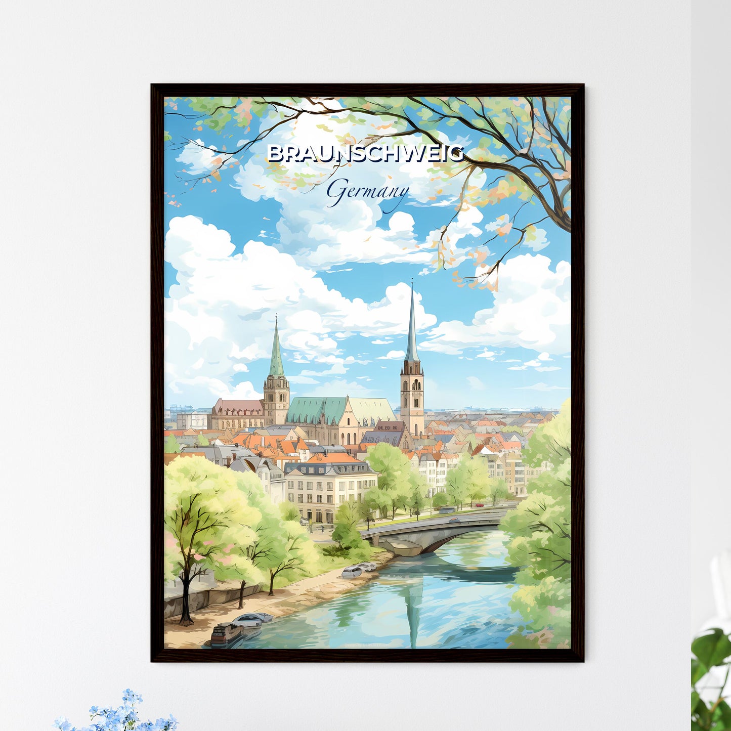 Braunschweig Germany Skyline - A City With A Bridge And Trees - Customizable Travel Gift Default Title