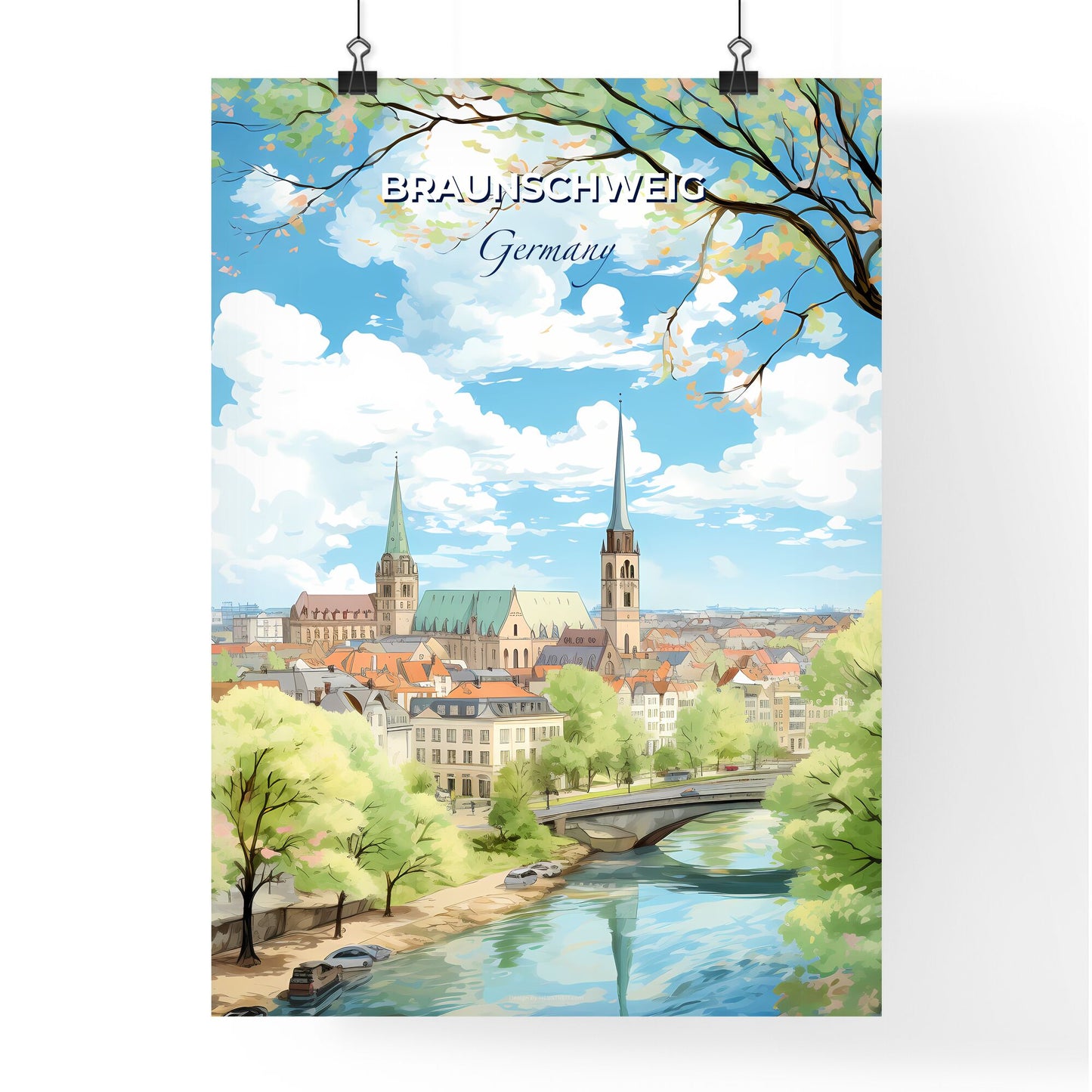 Braunschweig Germany Skyline - A City With A Bridge And Trees - Customizable Travel Gift Default Title