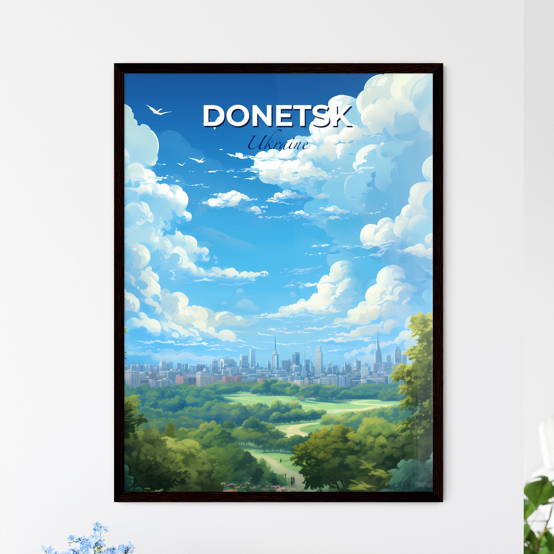 Donetsk Ukraine Skyline - A City Landscape With Trees And Clouds - Customizable Travel Gift Default Title
