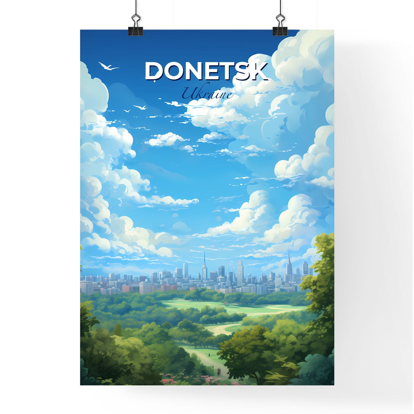 Donetsk Ukraine Skyline - A City Landscape With Trees And Clouds - Customizable Travel Gift Default Title