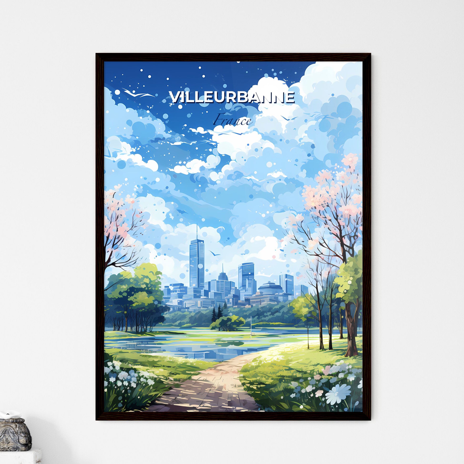 Villeurbanne France Skyline - A Landscape Of A Park With Trees And A City In The Background - Customizable Travel Gift Default Title