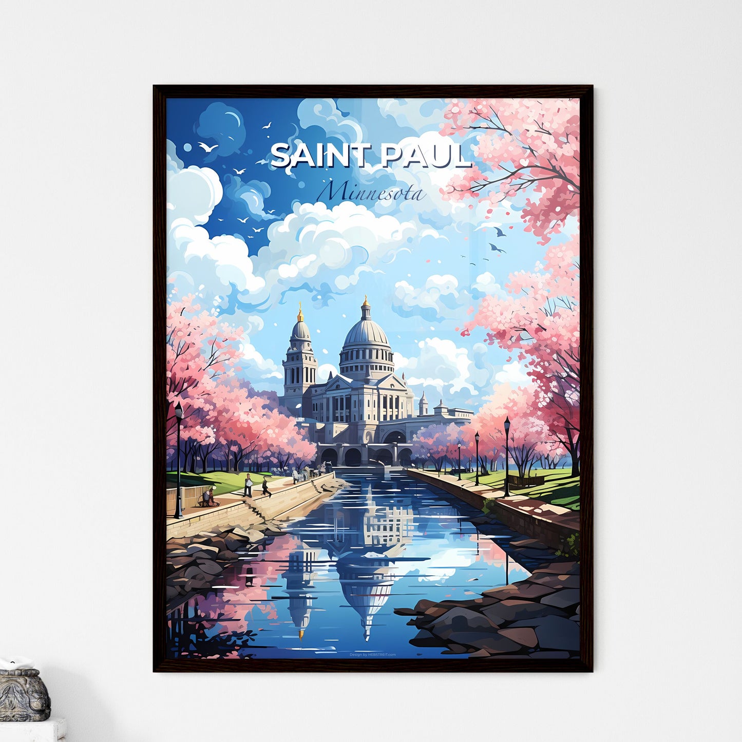 Saint Paul Minnesota Skyline - A Water Canal With A Building And Trees - Customizable Travel Gift Default Title