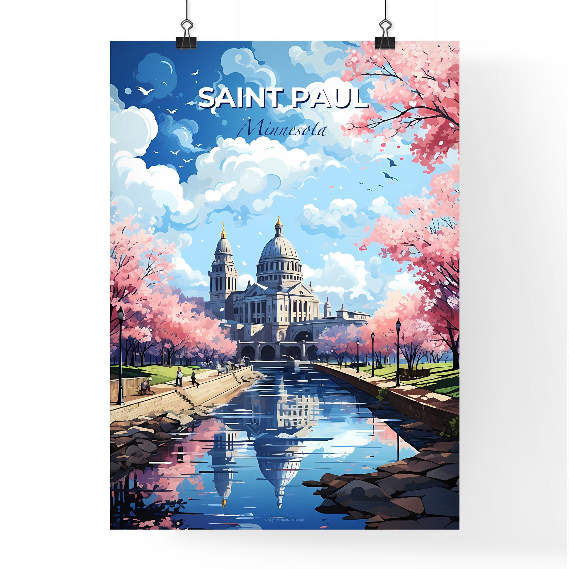 Saint Paul Minnesota Skyline - A Water Canal With A Building And Trees - Customizable Travel Gift Default Title