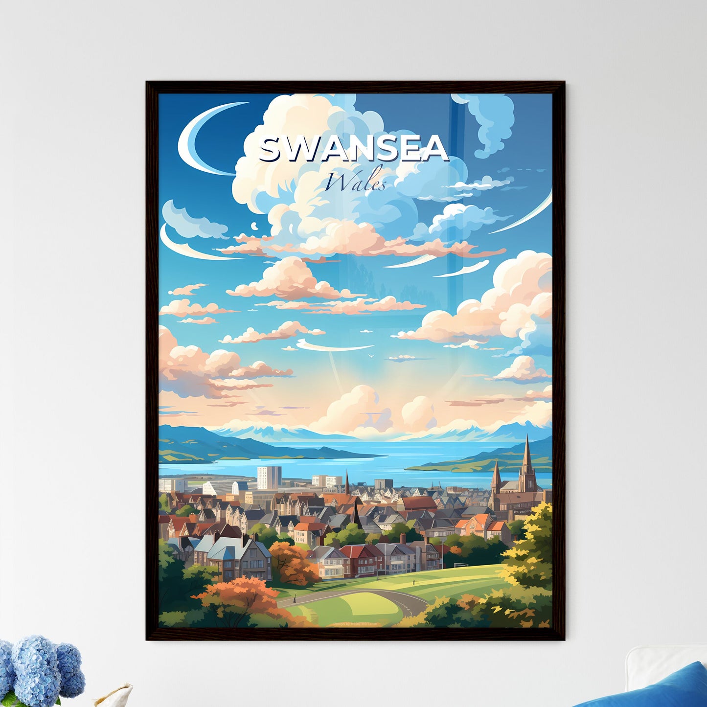 Swansea Wales Skyline - A City With Trees And Mountains In The Background - Customizable Travel Gift Default Title