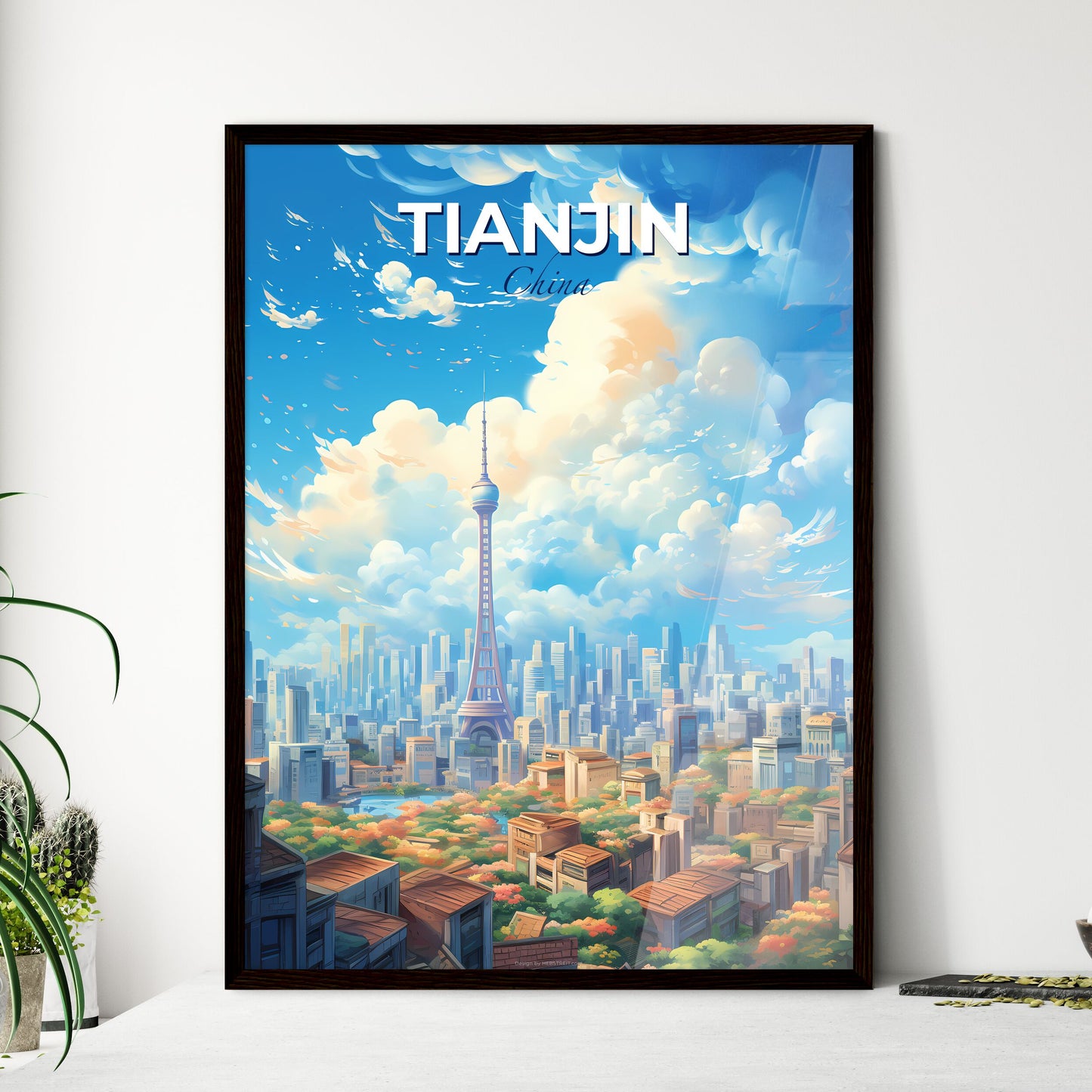 Tianjin China Skyline - A Cityscape With A Tower In The Distance - Customizable Travel Gift Default Title