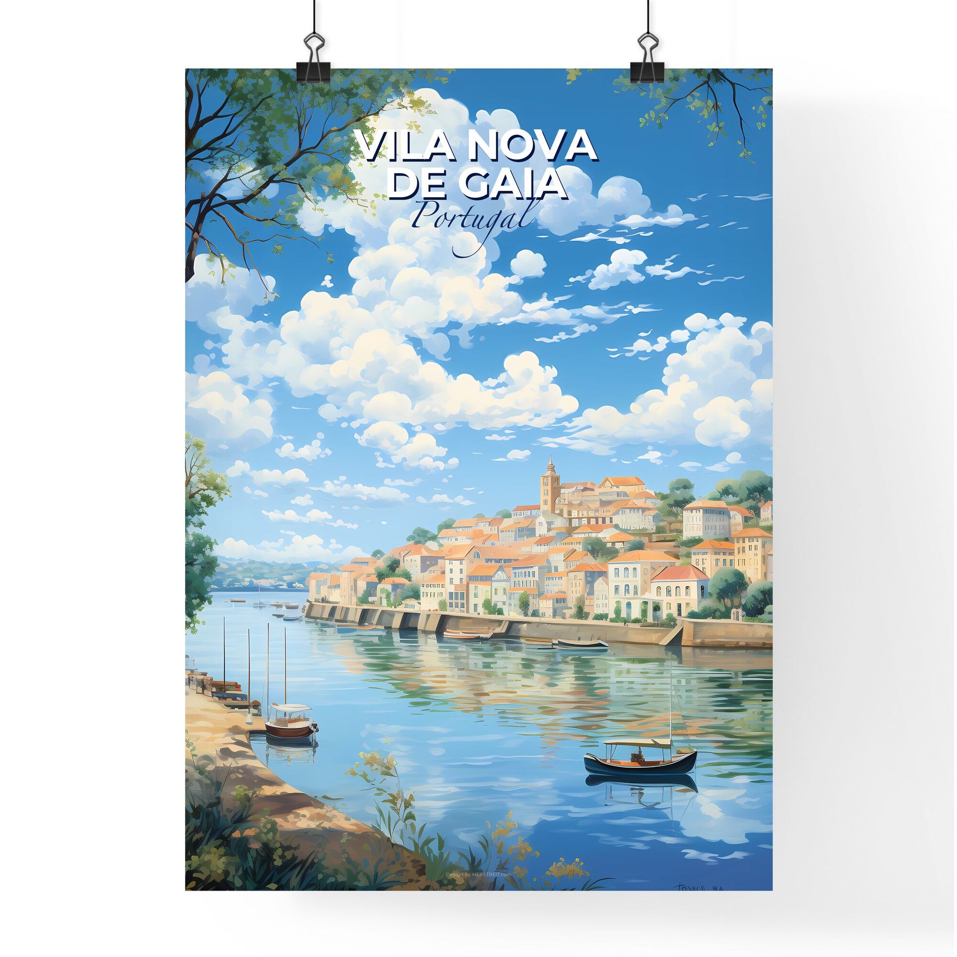 Vila Nova de Gaia Portugal Skyline - A Water Way With Boats And Buildings On The Side - Customizable Travel Gift Default Title