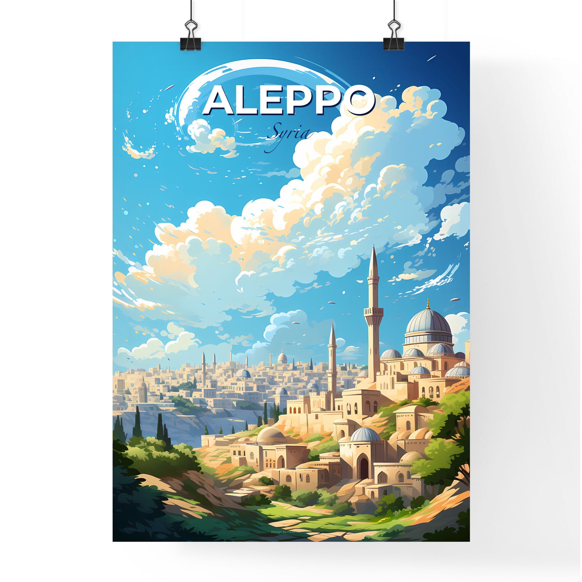 Aleppo Syria Skyline - A City With Towers And Towers On A Hill - Customizable Travel Gift Default Title